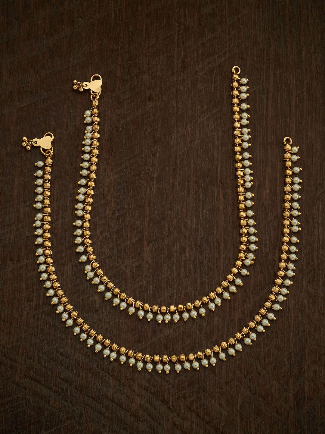 

Kushal's Fashion Jewellery Set Of 2 Gold-Plated Beaded Antique Anklets