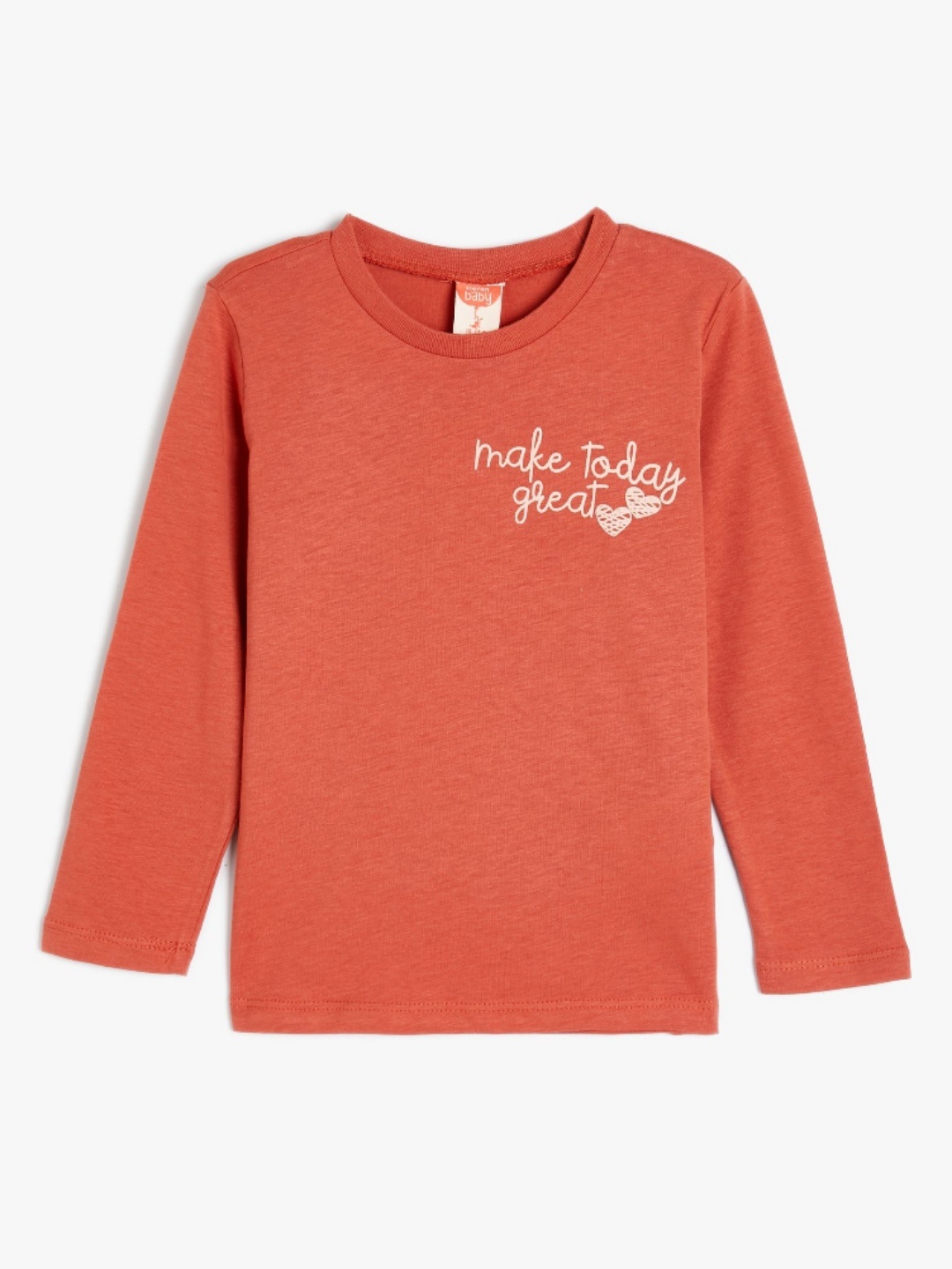 

Koton Girls Typography Printed Round Neck Cotton T-shirt, Orange