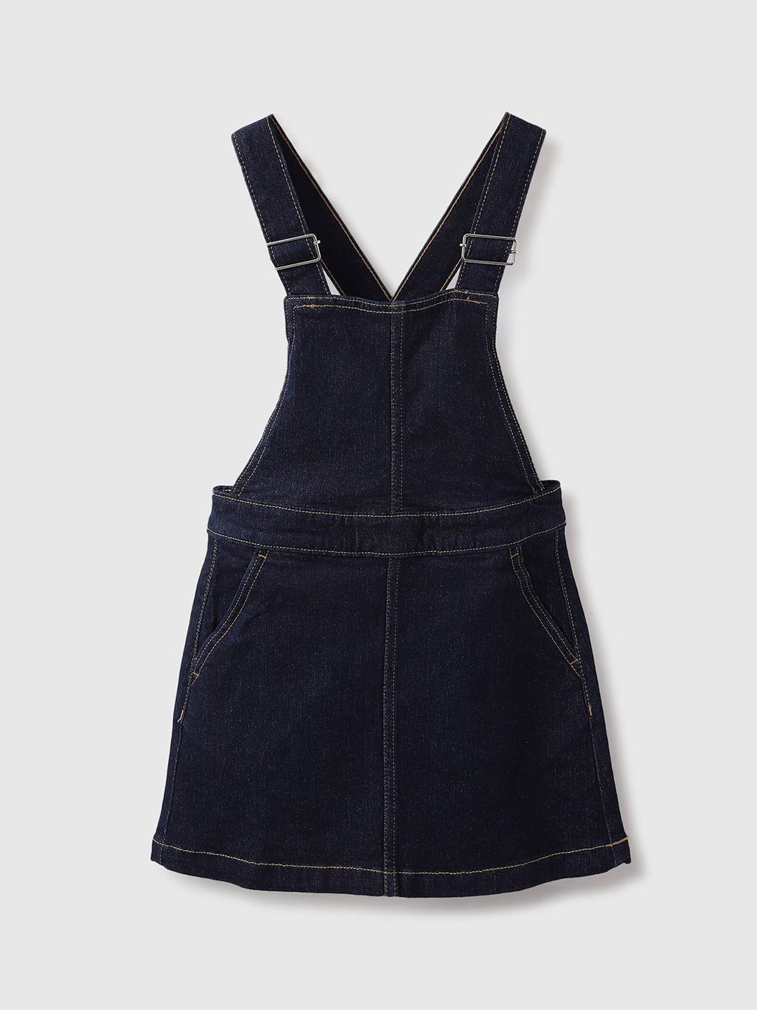 

United Colors of Benetton Girls Square Neck Dungarees, Blue