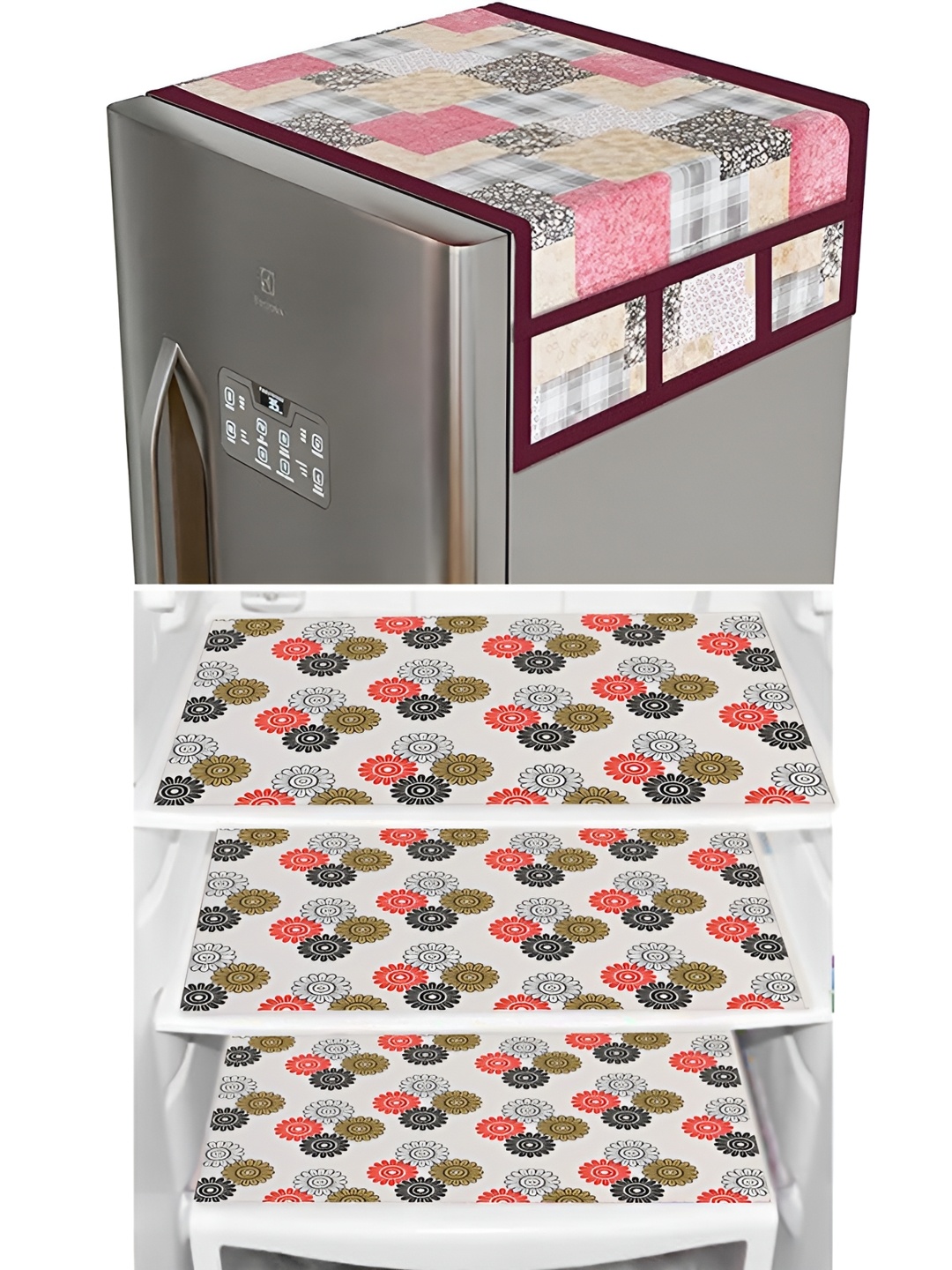 

LooMantha 5-Pcs Beige & Green Printed Fridge Covers With Mat