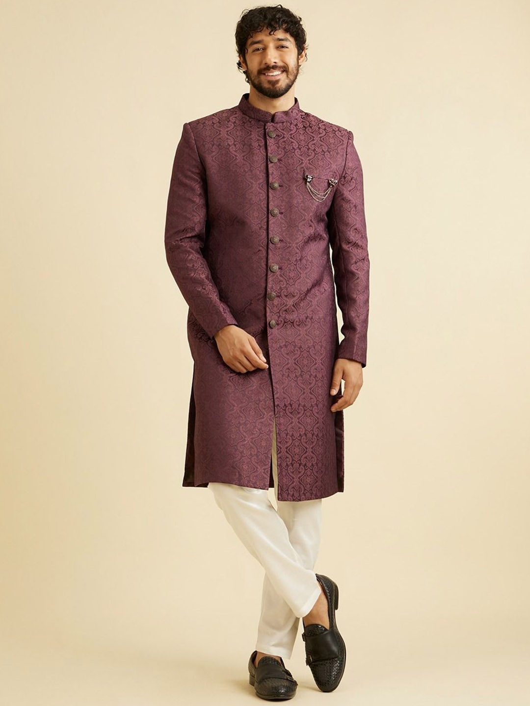 

Manyavar Men Embroidered Sherwani Set, Purple