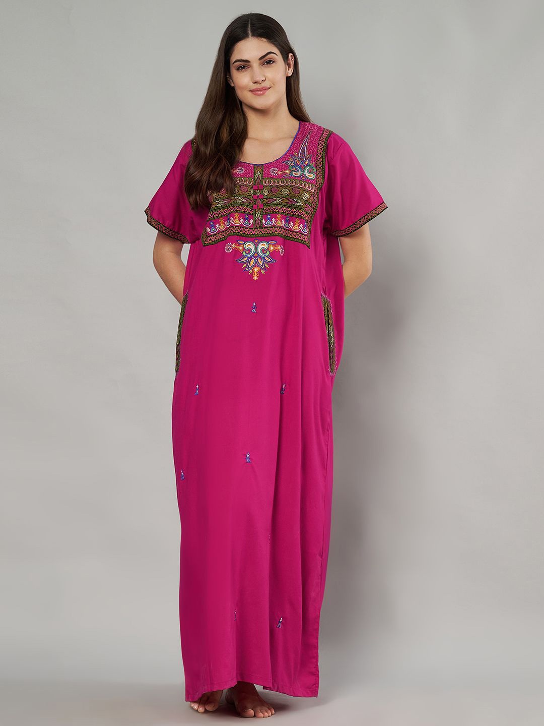 

KOI SLEEPWEAR Women Embroidered Maxi Nightdress, Pink