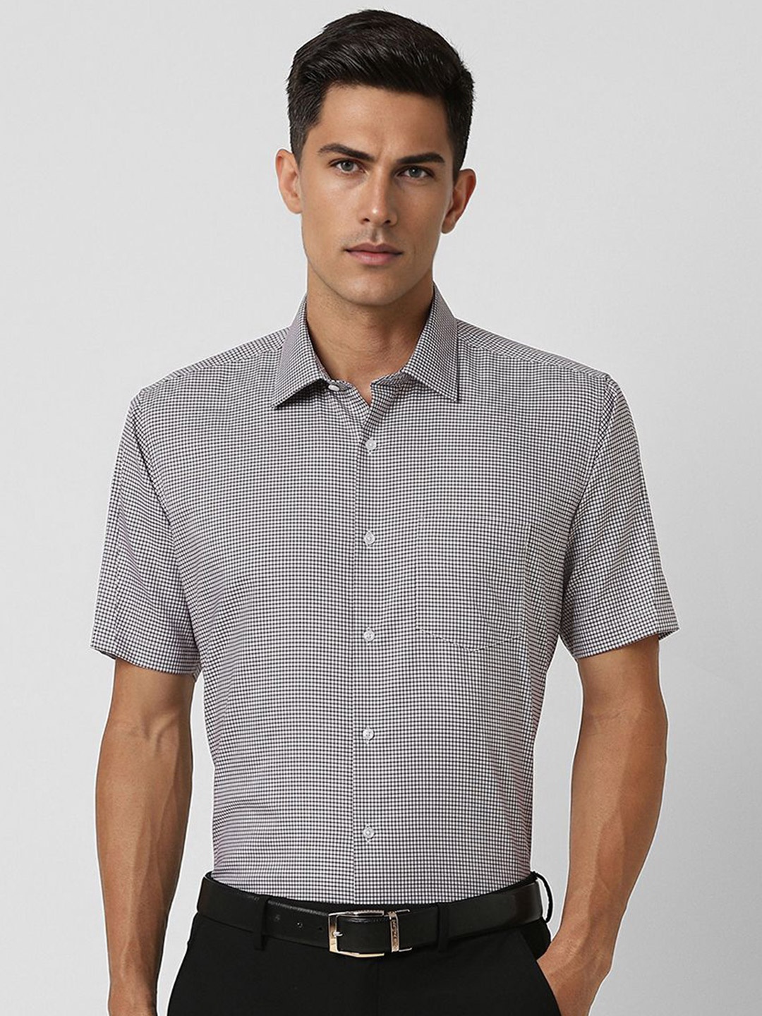 

Van Heusen Men Spread Collar Micro Checked Cotton Formal Shirt, White