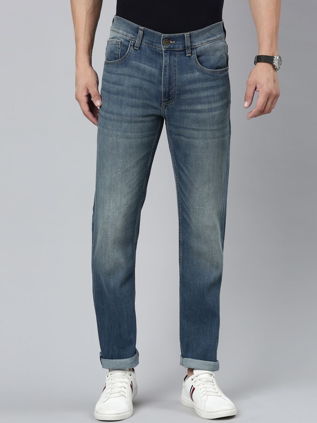 

American Bull Men Mid-Rise Heavy Fade Stretchable Jeans, Blue