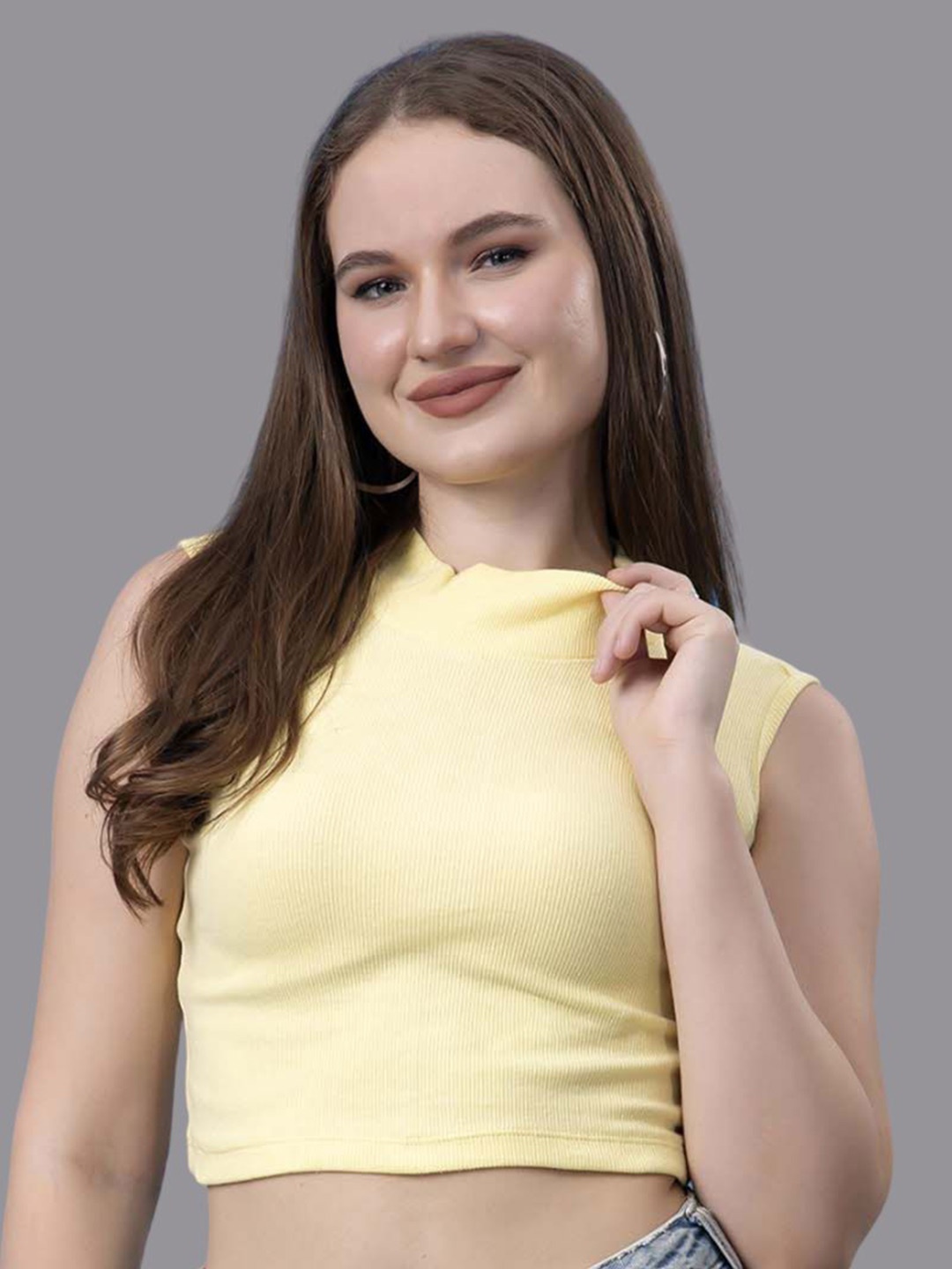 

Friskers Women Cotton Crop Top, Yellow