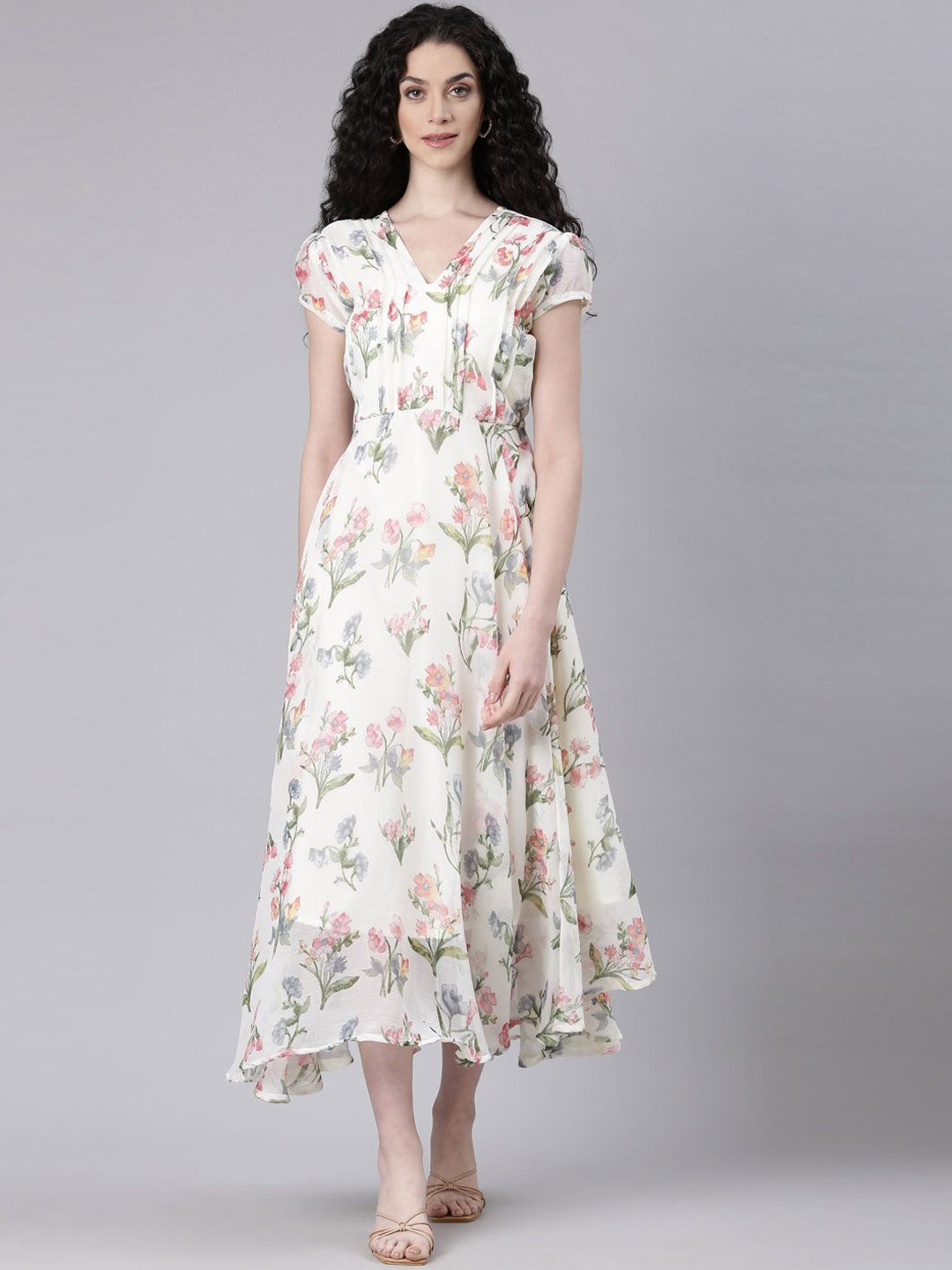 

Souchii Women V-Neck Floral Printed Fit & Flare Dresses, White
