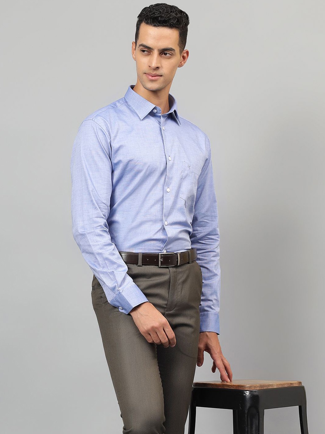 

Cantabil Men Spread Collar Solid Cotton Formal Shirt, Blue