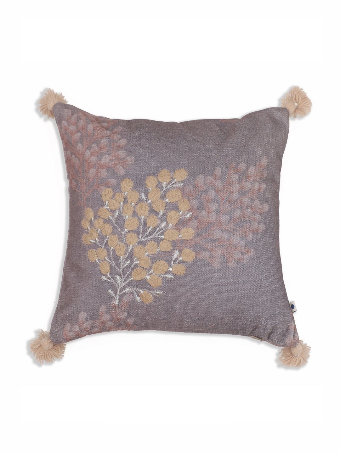 

ONSETHOMES jashn Grey & Cream-Coloured Cotton Floral Printed Square Cushion Cover