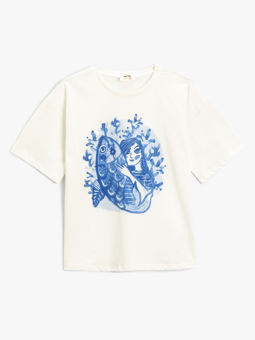

Koton Girls Graphic Printed Round Neck Cotton T-shirt, White