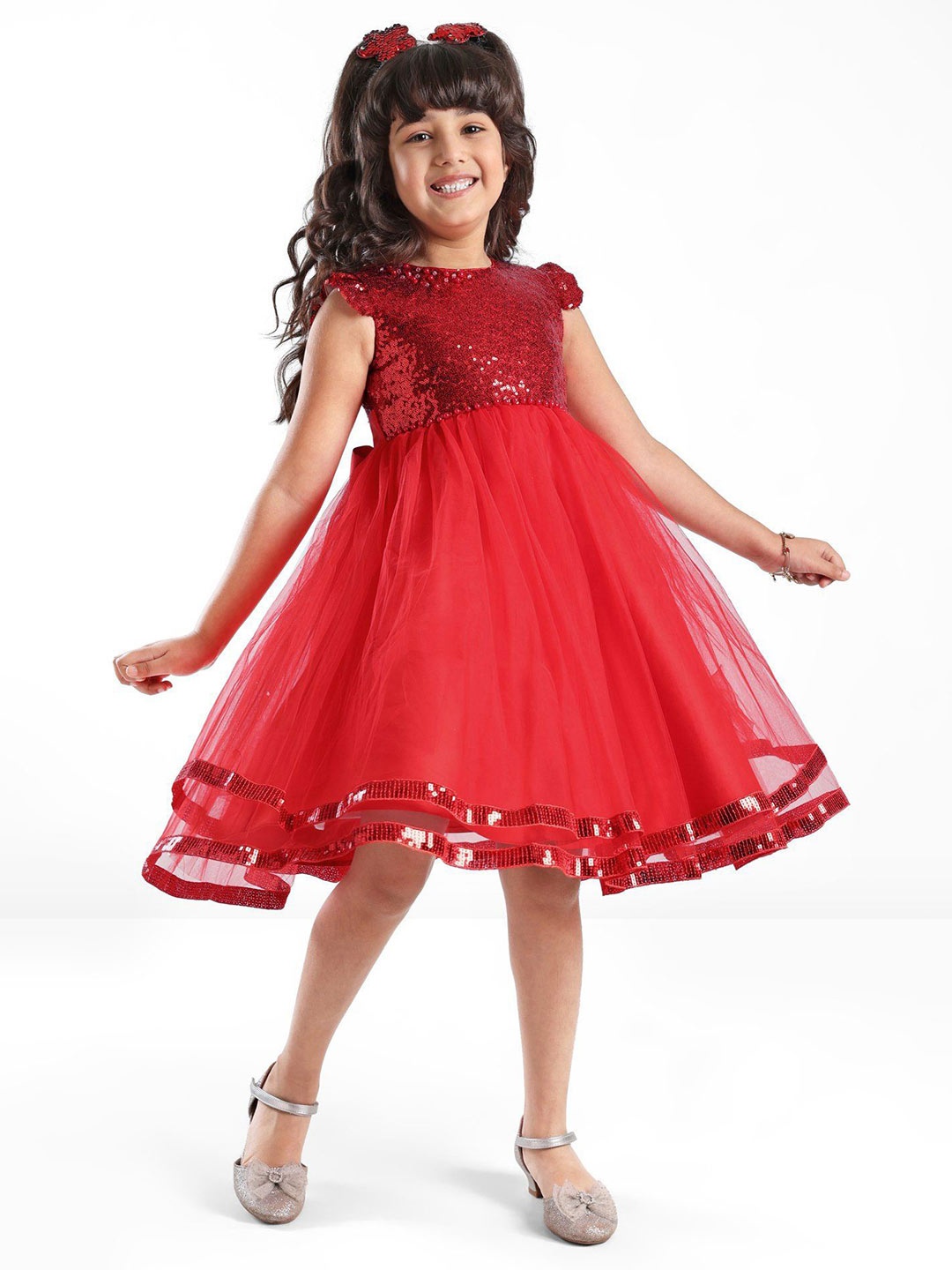 

Mark & Mia Girls Embellished A-Line Knee Length Dress, Red