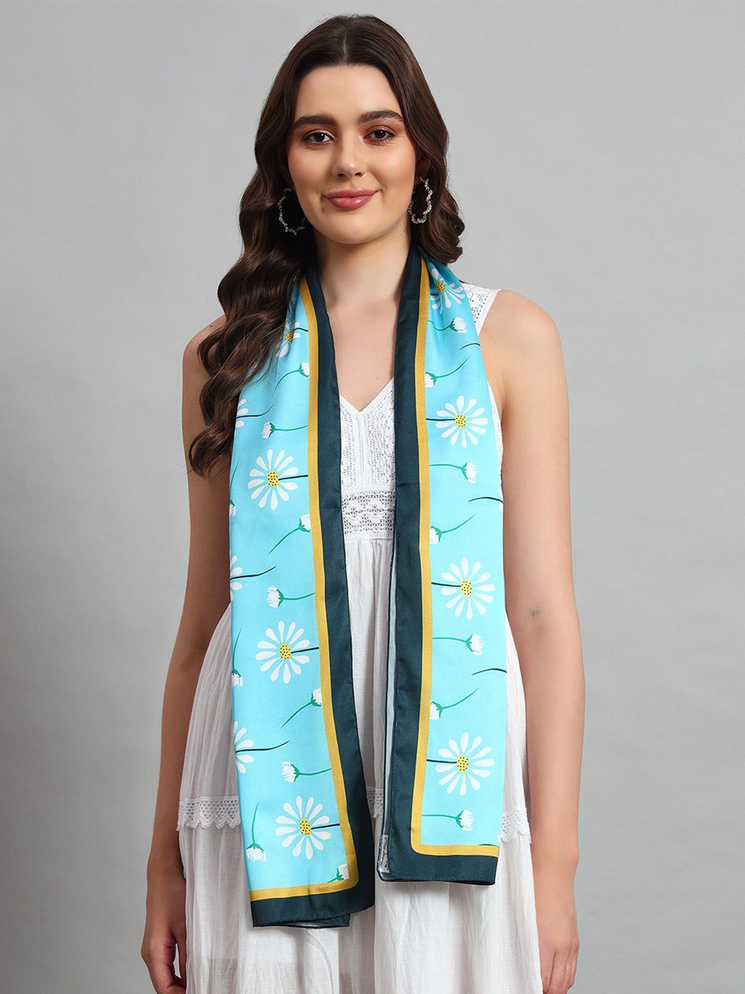 

Ravaiyaa Women Turquoise Blue Printed Satin Scarf