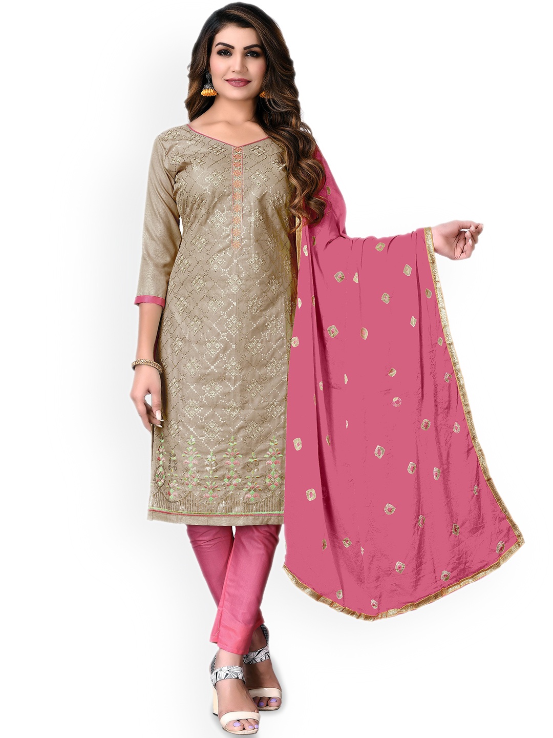 

Maroosh Ethnic Motifs Embellished Unstitched Dress Material, Grey