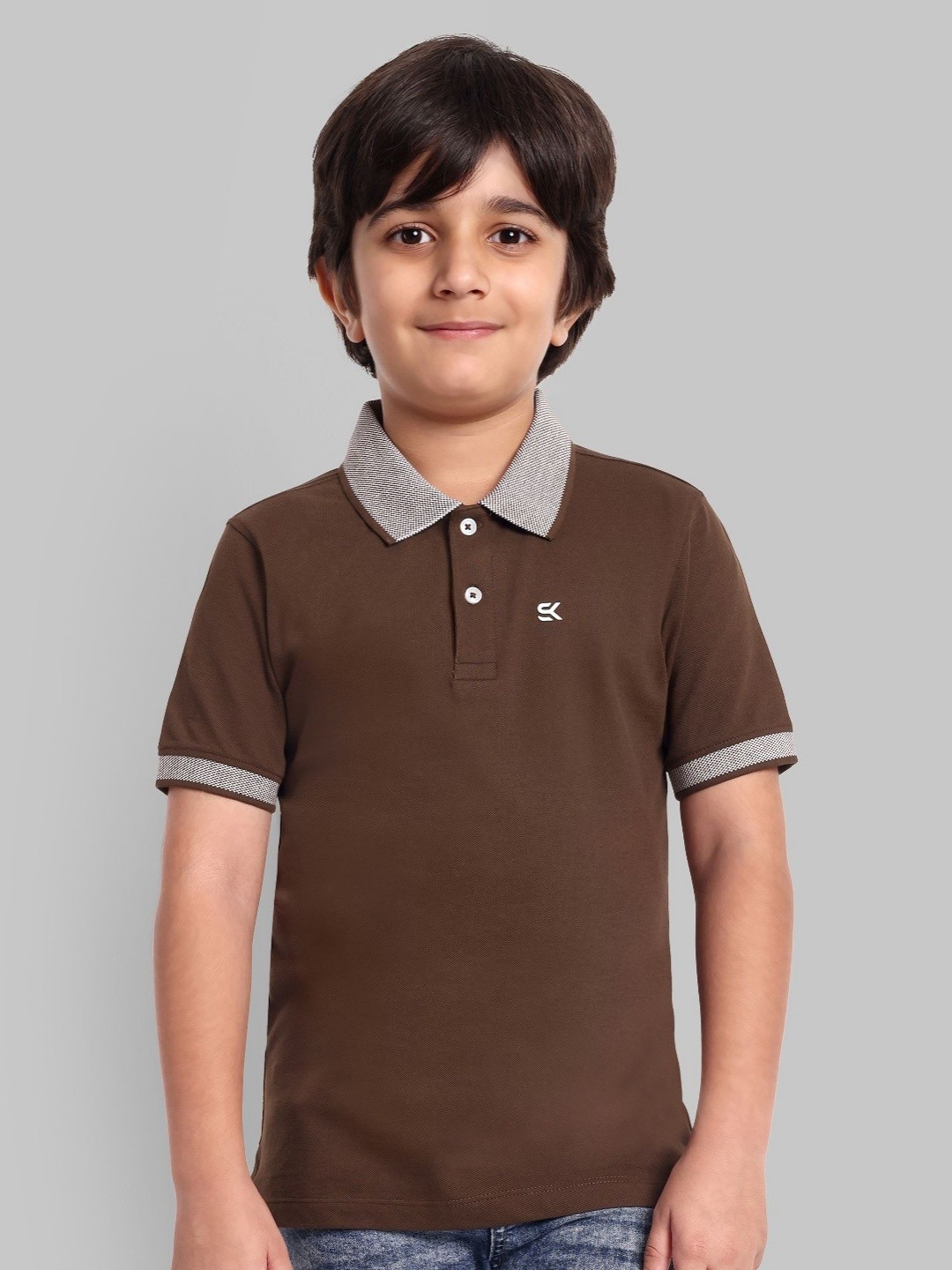 

ONE SKY Boys Solid Polo Collar Cotton T-shirt, Brown
