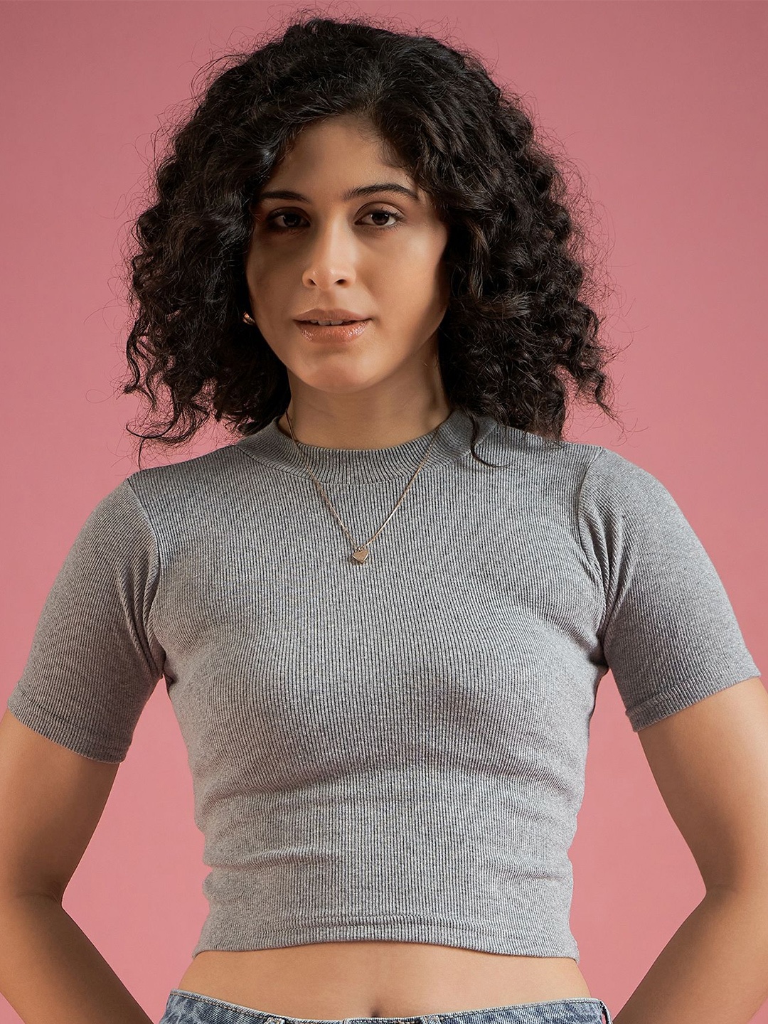 

Mayra Women Pure Cotton Round Neck Tank Crop Top, Grey