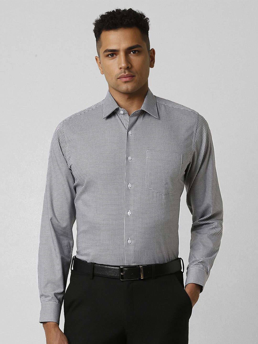 

Van Heusen Men Spread Collar Micro Checked Cotton Slim Fit Formal Shirt, White