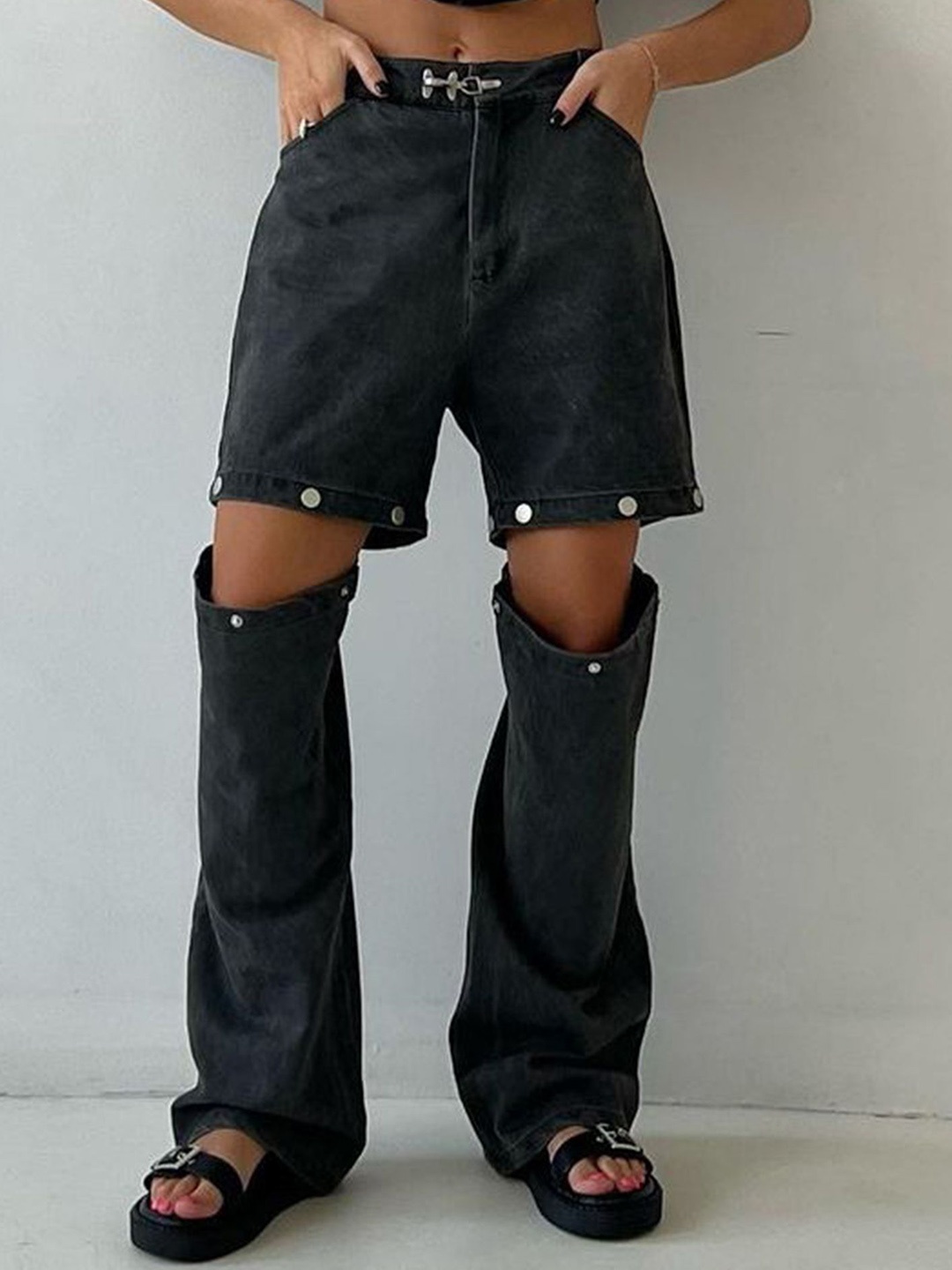 

LULU & SKY Women Straight Fit High-Rise Highly Distressed Casual Jeans, Black