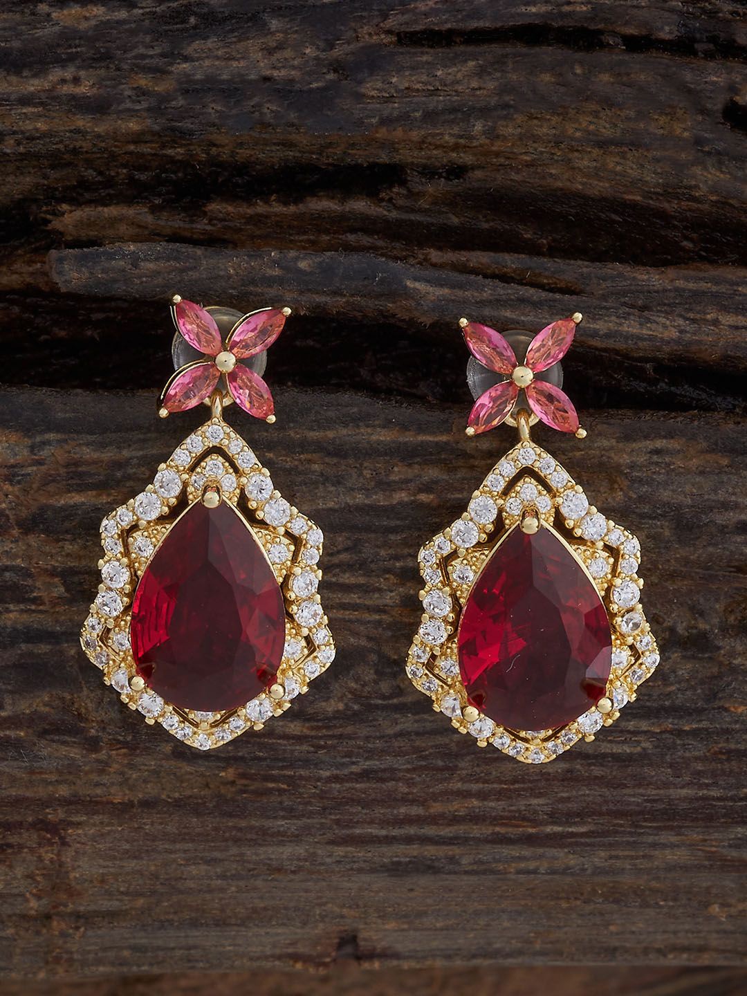 

Kushal's Fashion Jewellery Gold-Plated Teardrop Shaped Drop Earrings, Red