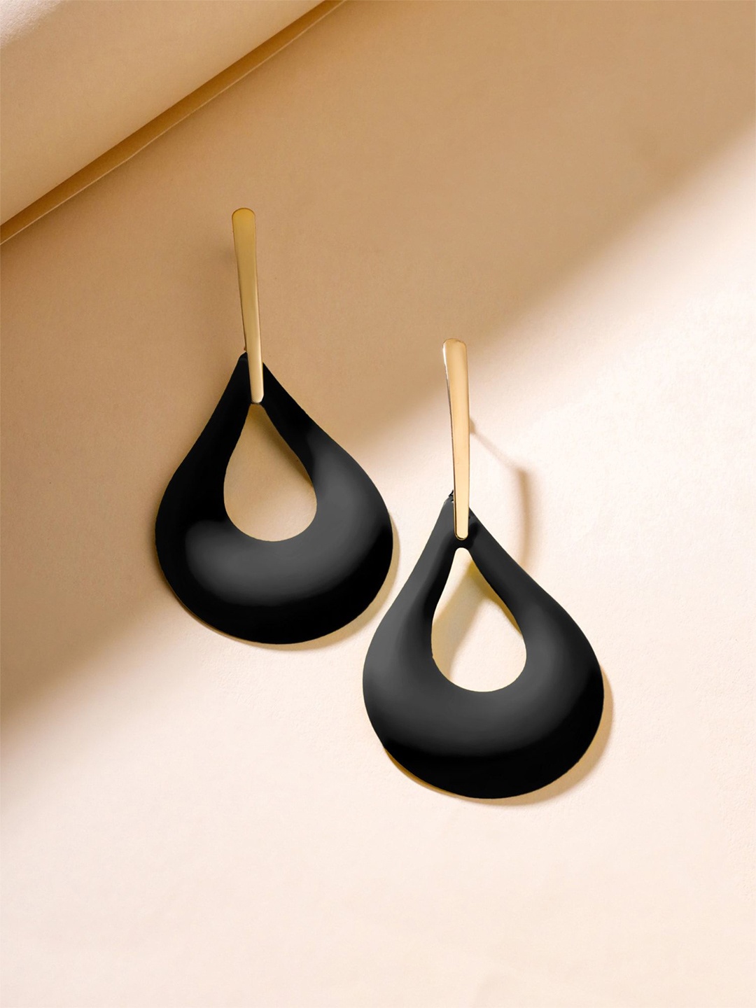 

Yellow Chimes Gold Plated Contemporary Drop Earrings, Black