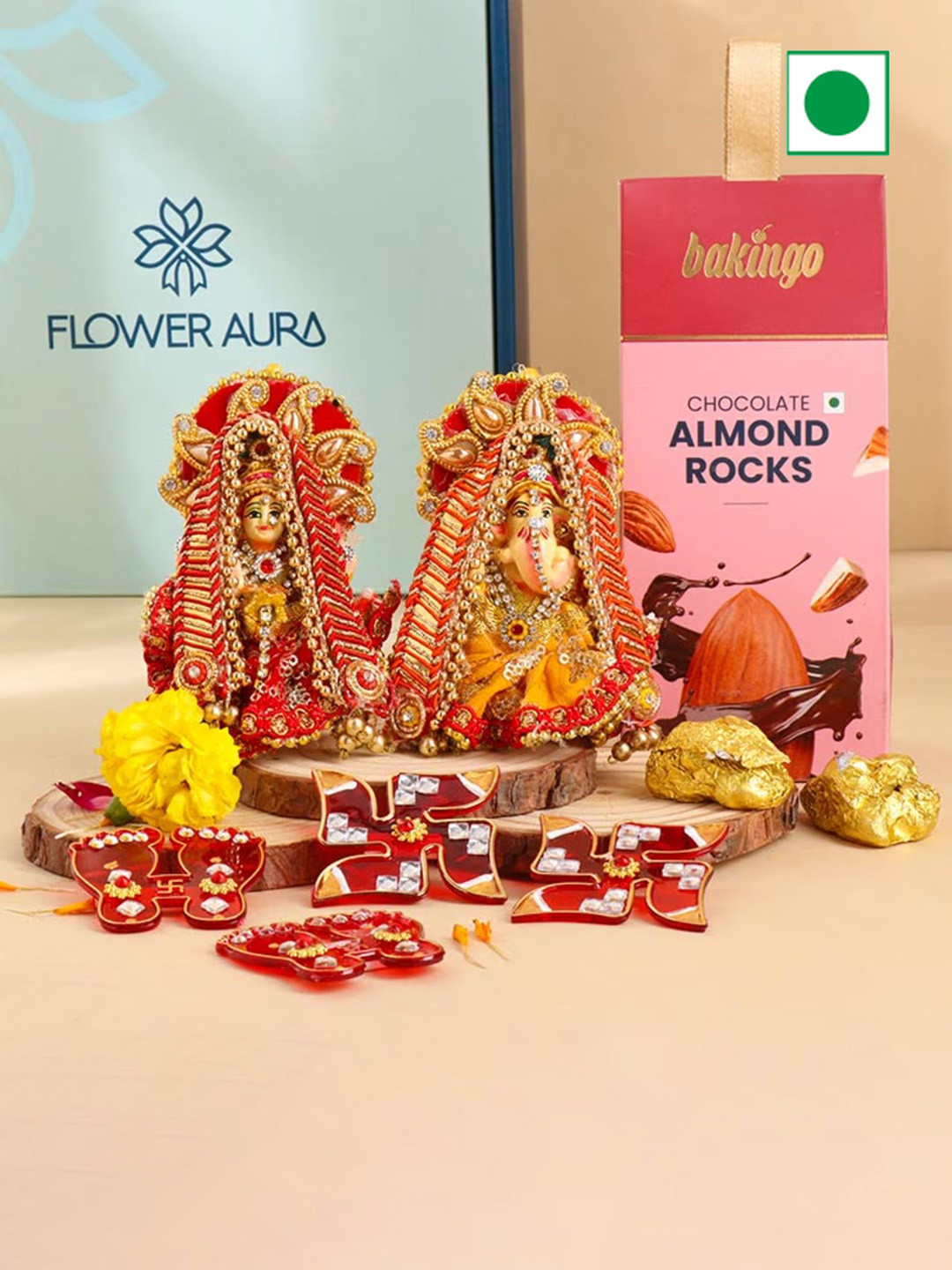 

Floweraura Set Of 3 Idols & Chocolate Gift, Brown