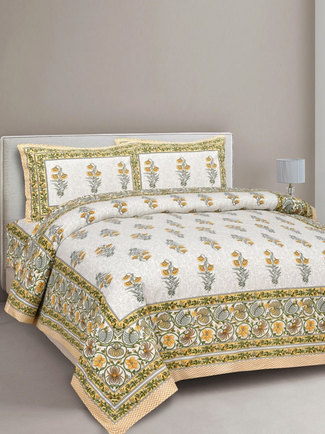 

Urban Jaipur Yellow & Cream-Coloured Floral 200 TC King Bedsheet with 2 Pillow Covers
