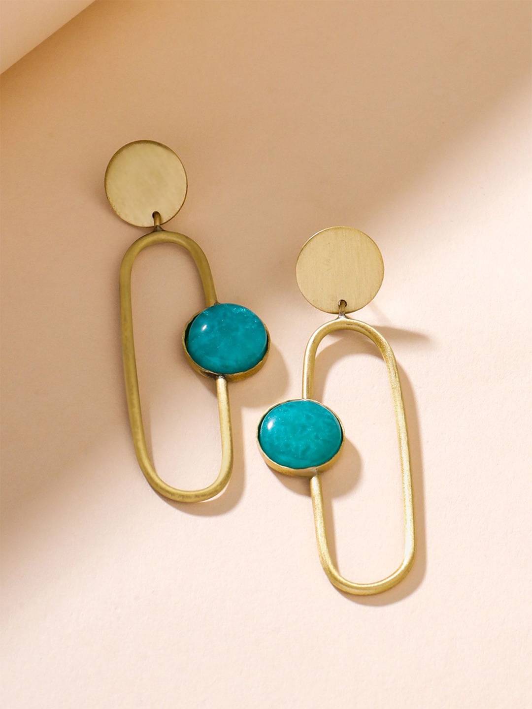 

Yellow Chimes Gold-Plated Stone Studded Contemporary Drop Earrings