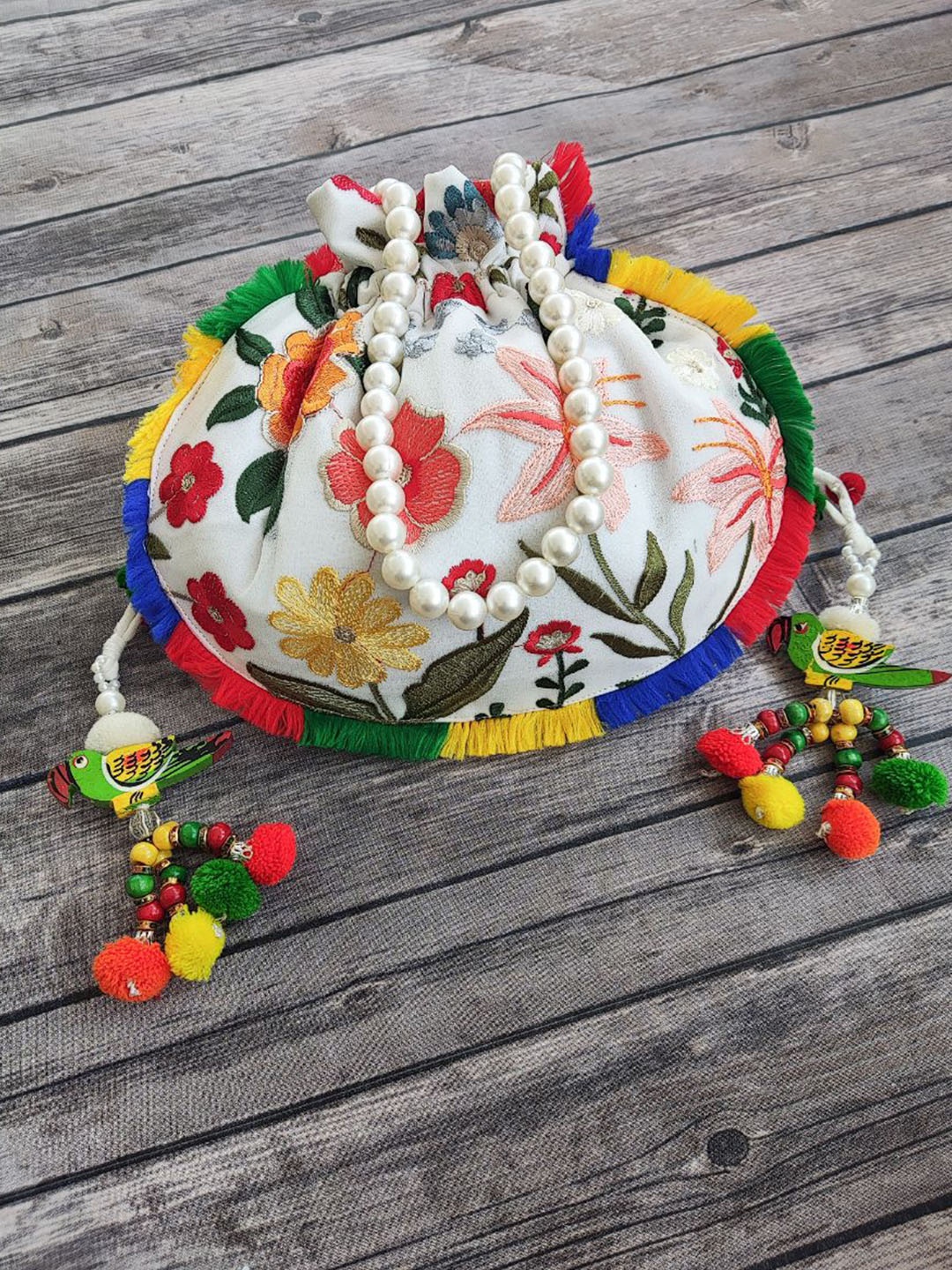 

LABEL KANUPRIYA Floral Embroidered Potli Bag, Yellow