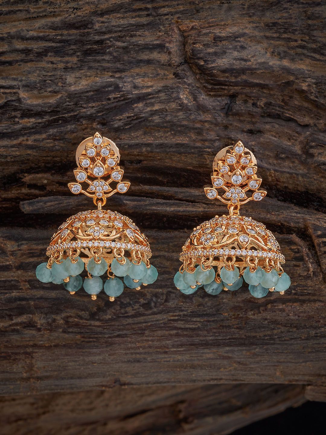 

Kushal's Fashion Jewellery Gold-Plated CZ Studded Dome Shaped Jhumkas