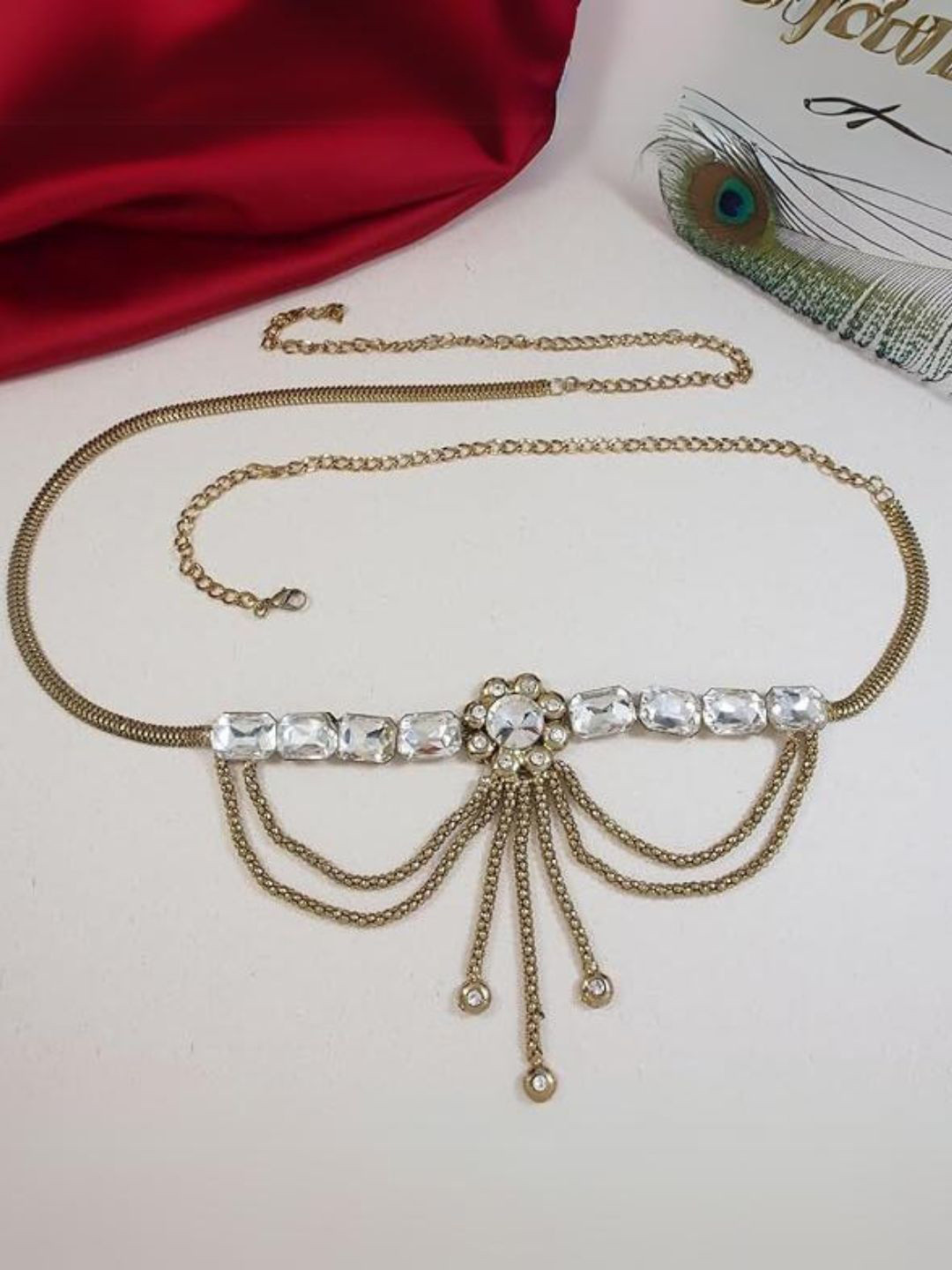 

I Jewels Gold Plated Stone Studded Waist Chain