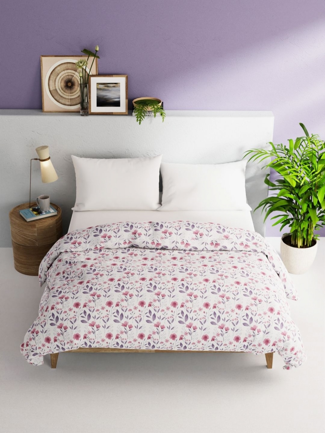 

BIANCA Victoria White & Pink Floral Printed Cotton AC Room 150 GSM Double Bed Comforter