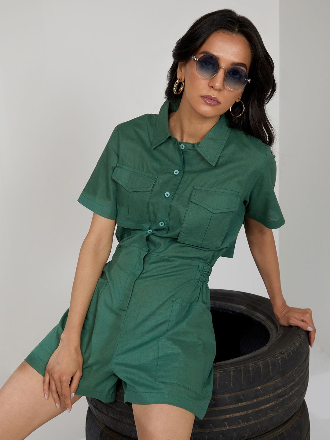 

PINACOLADA Women Cotton Jumpsuit, Green