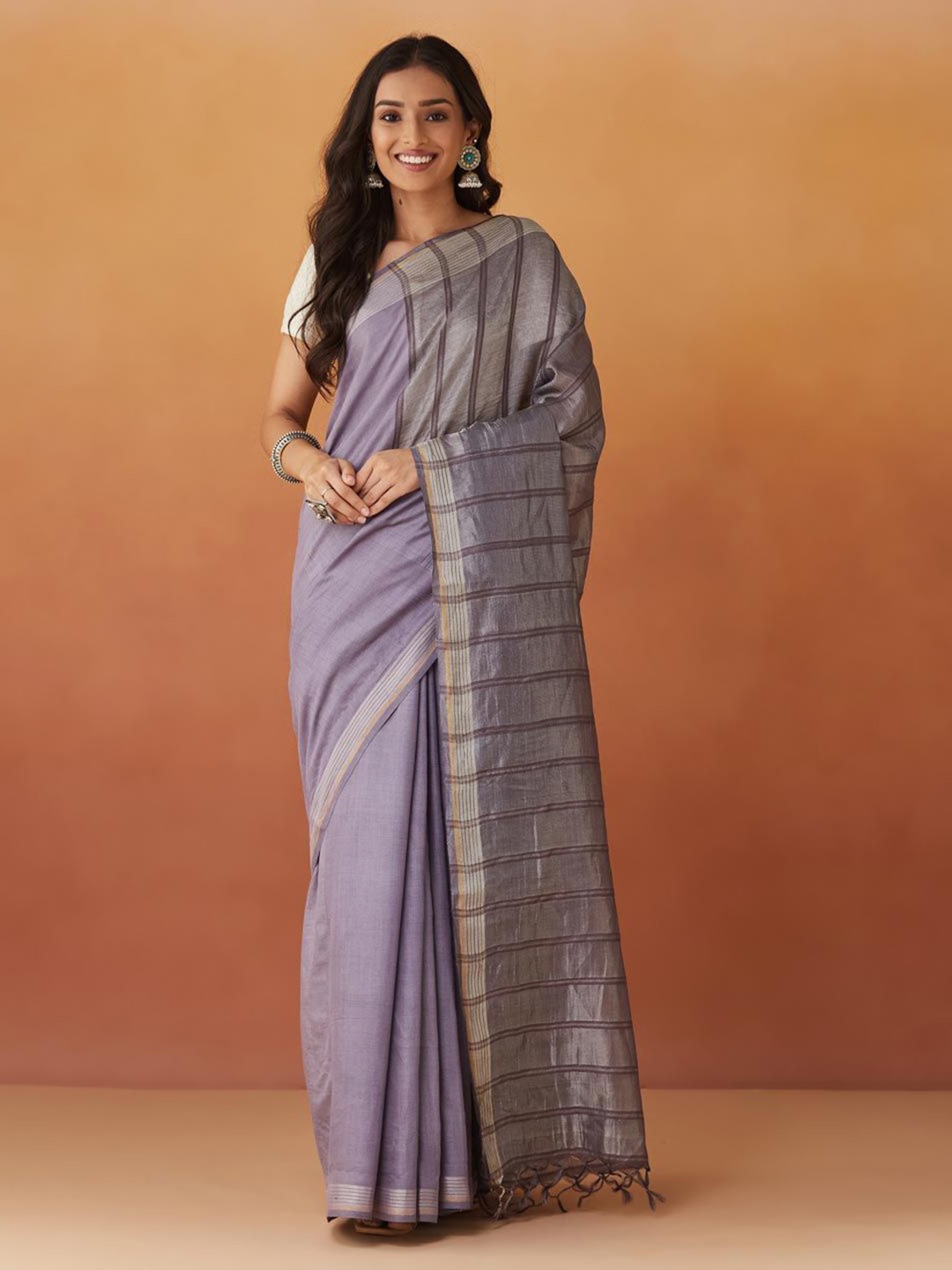 

Fabindia Zari Silk Blend Saree, Blue