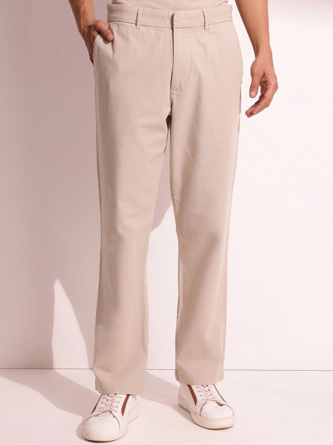 

Fabindia Men Straight Fit Trousers, Beige