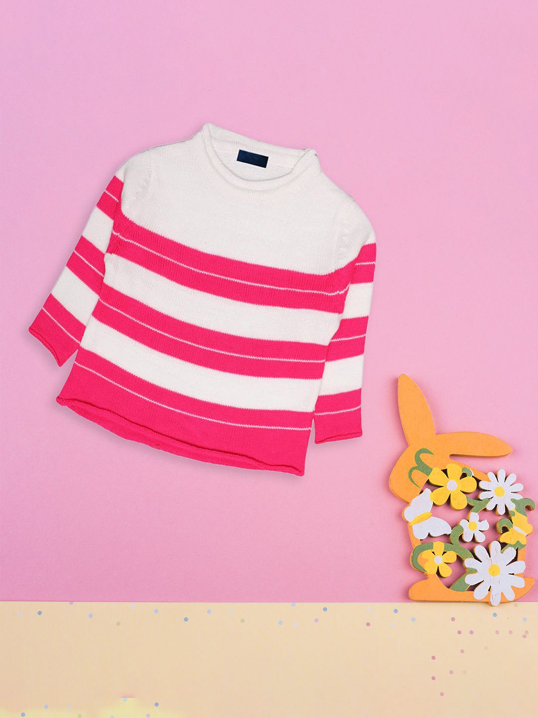 

CHKOKKO Girls Striped Woollen Pullover, Magenta