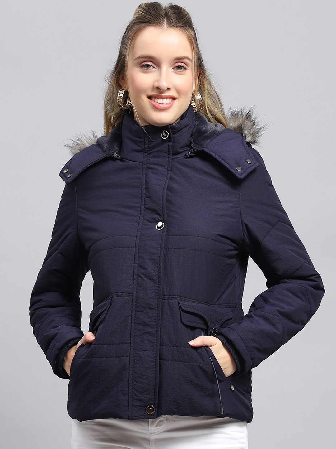 

Monte Carlo Women Hooded Solid Casual Parka Jacket, Navy blue