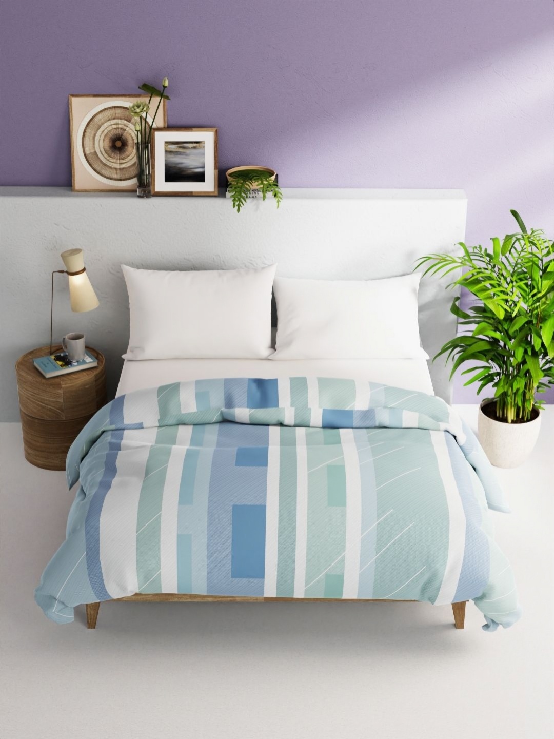 

BIANCA Green & White Striped Pure Cotton AC Room 150 GSM Double Bed Comforter