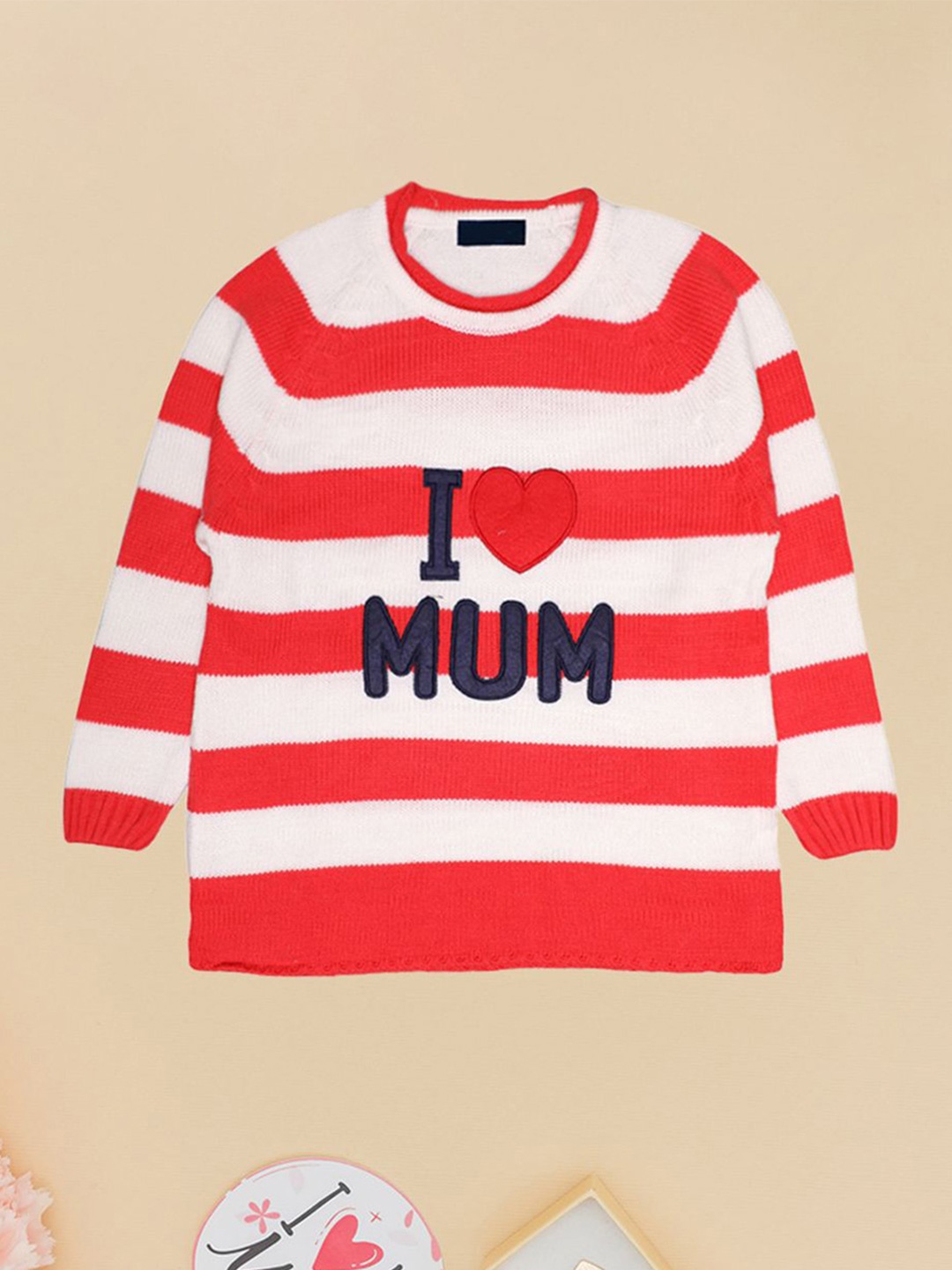 

CHKOKKO Girls Striped Woollen Pullover, Red
