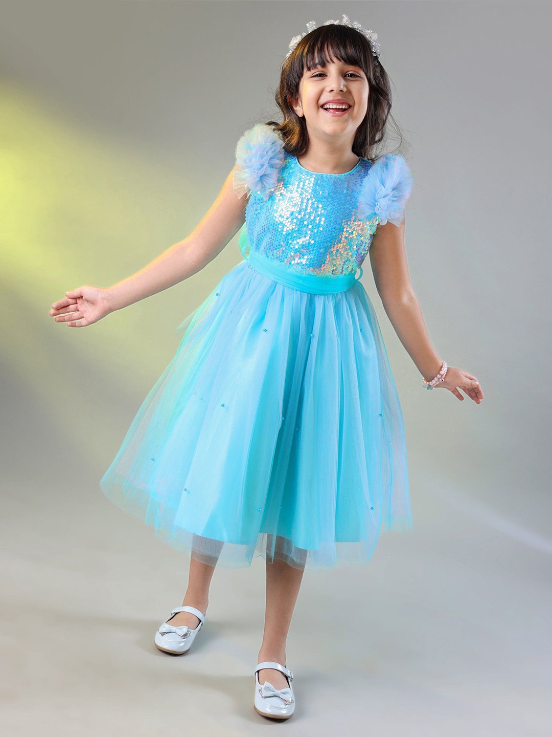 

Mark & Mia Girls Sequined & Frill Detailing Fit & Flare Dress, Blue