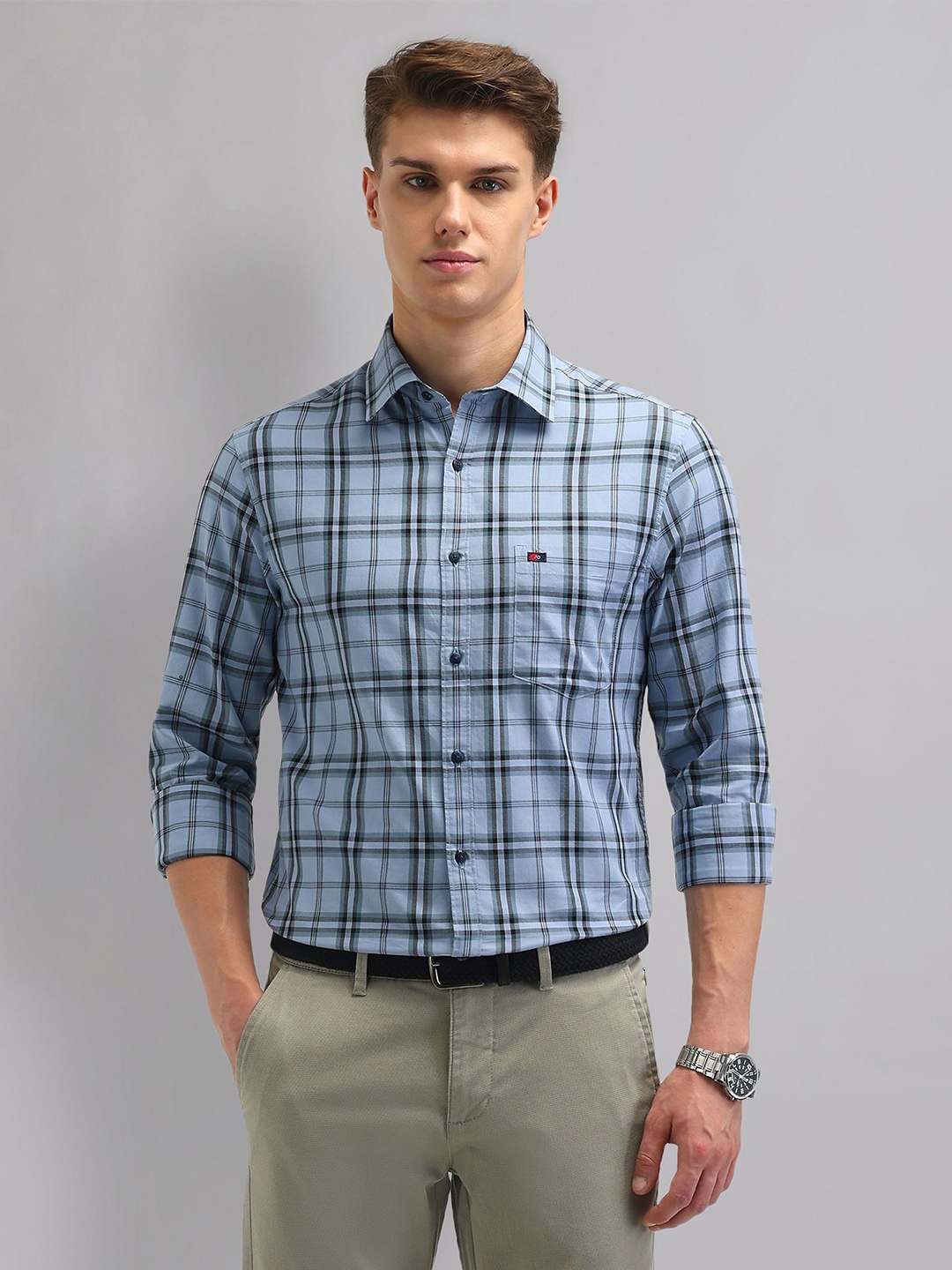 

AD By Arvind Men Spread Collar Tartan Checked Cotton Casual Shirt, Blue