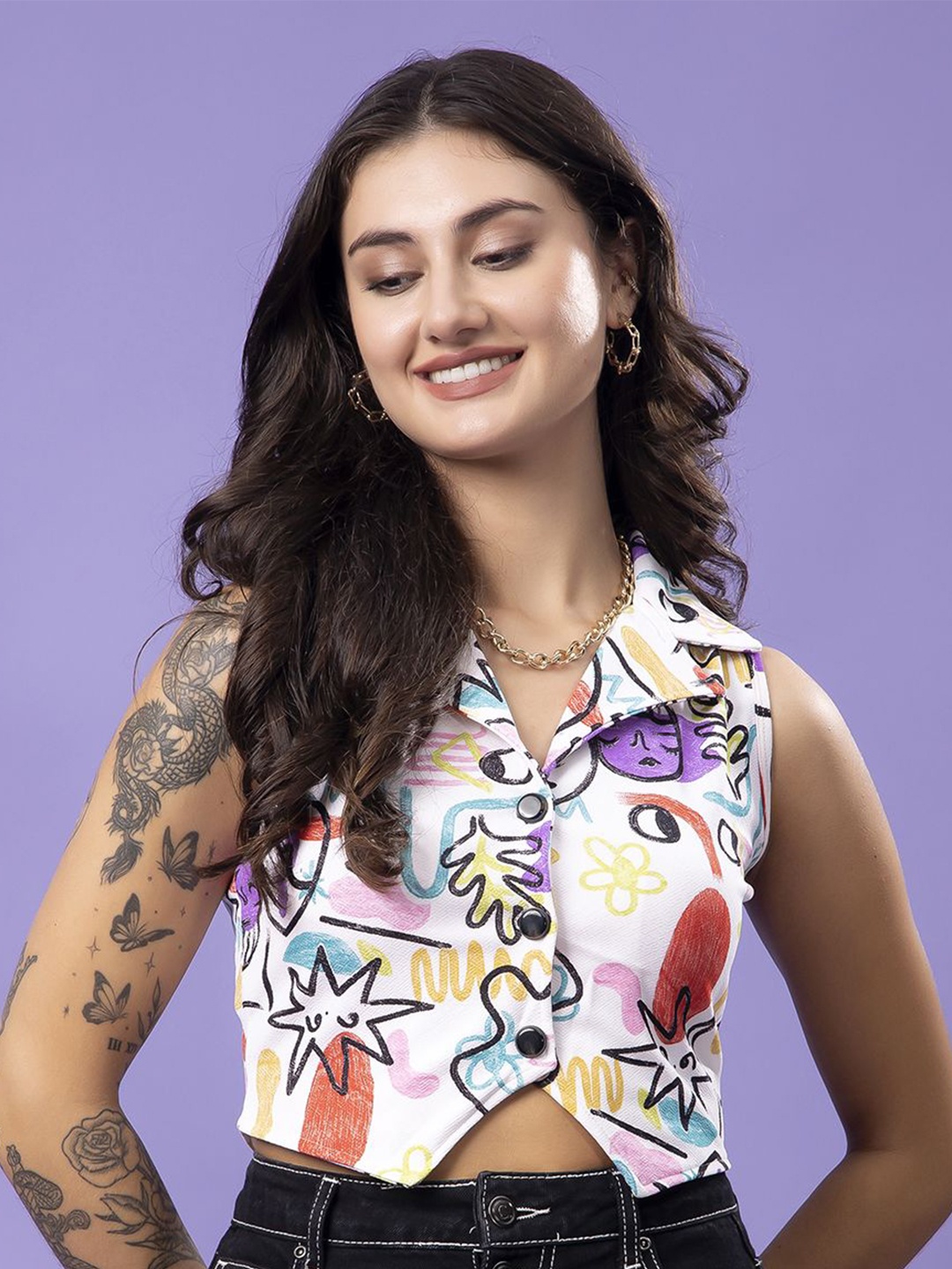 

Popwings Print Crop Top, White