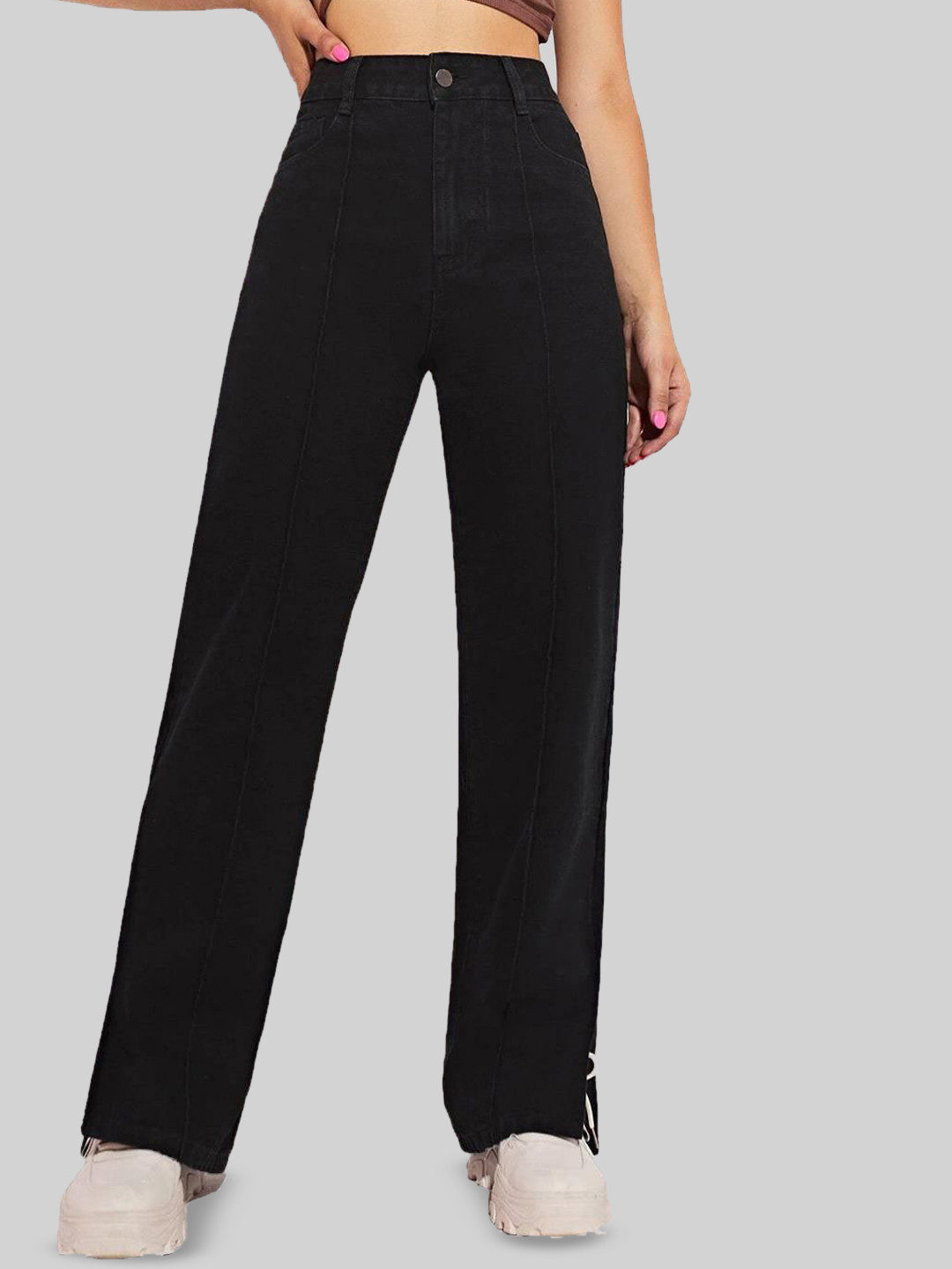 

Kotty Women Straight Fit High-Rise Stretchable Jeans, Black