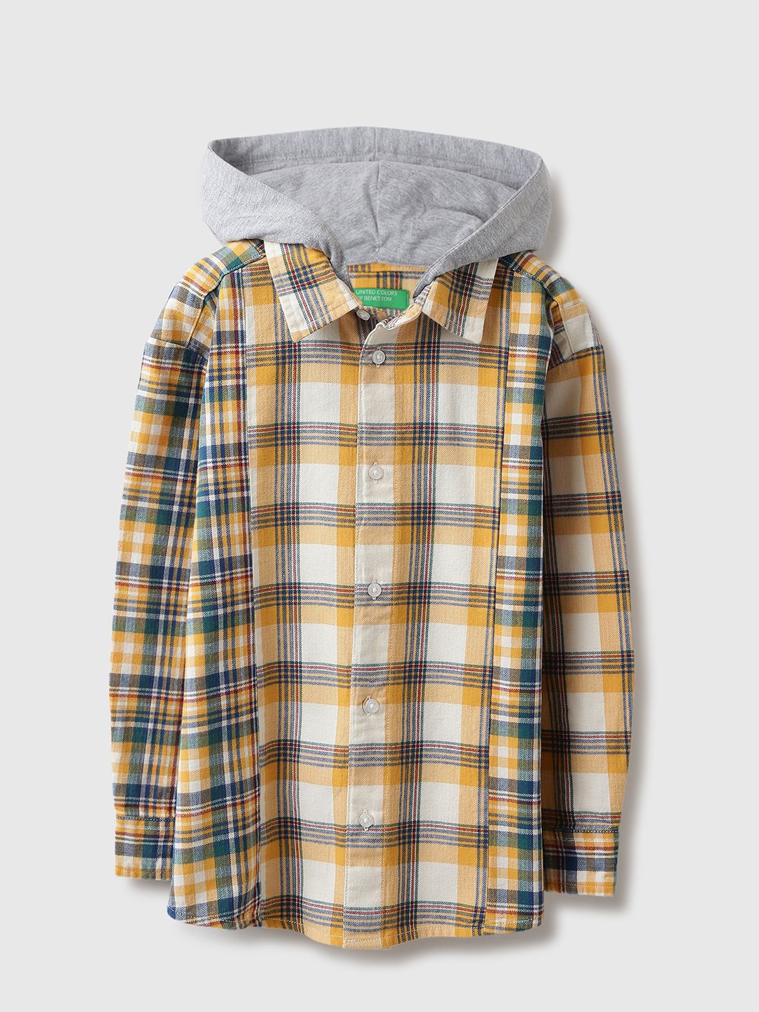 

United Colors of Benetton Boys Hood Tartan Checked Cotton Casual Shirt, Yellow