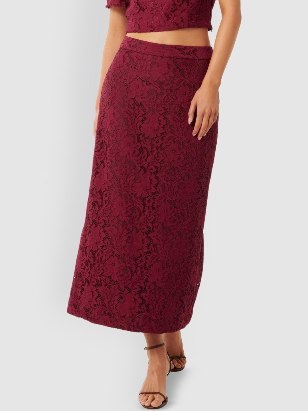

Forever New Floral Lace A-Line Maxi Skirts, Maroon