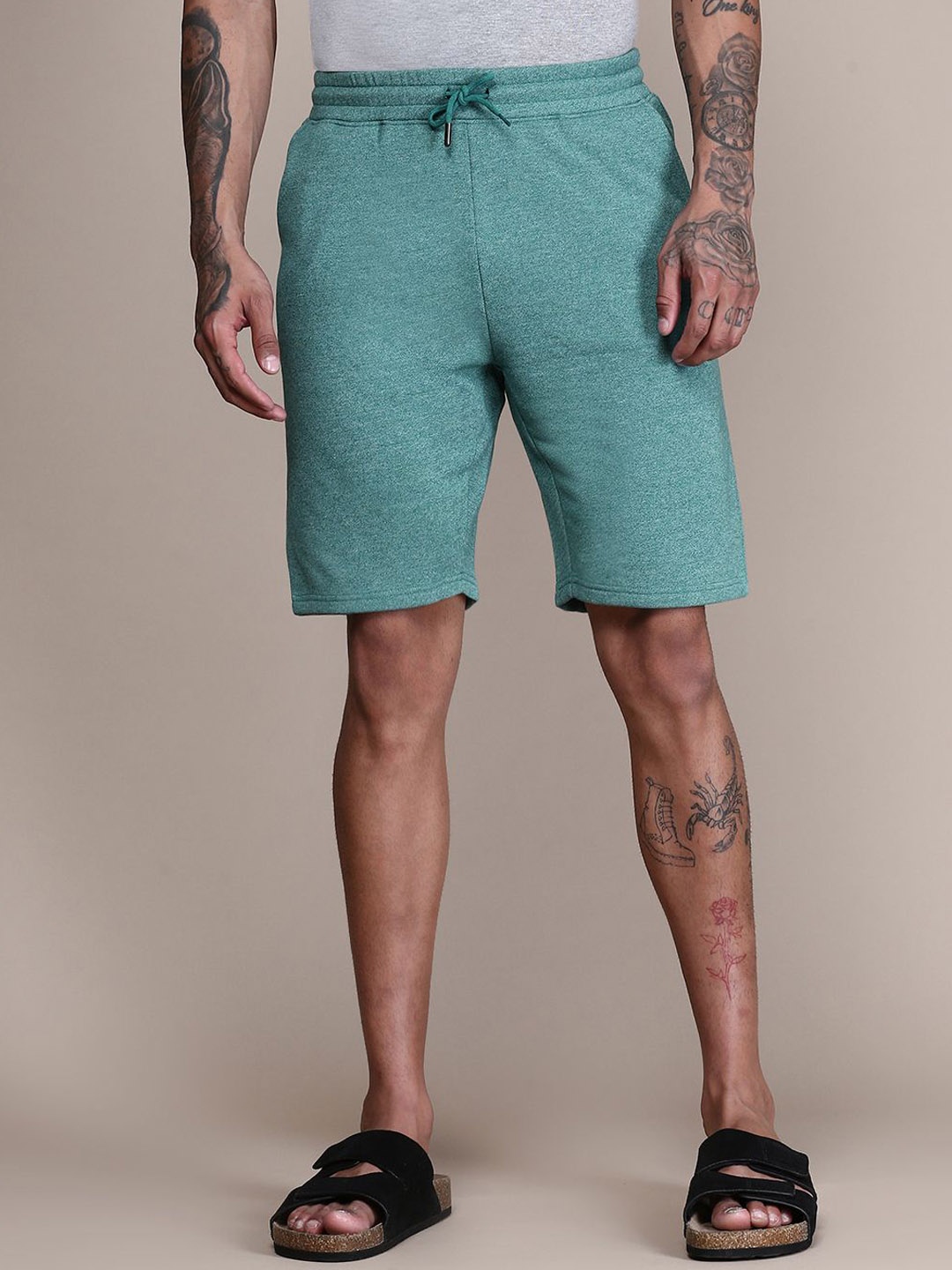 

Mast & Harbour Men Mid Rise Above Knee Running Shorts, Green