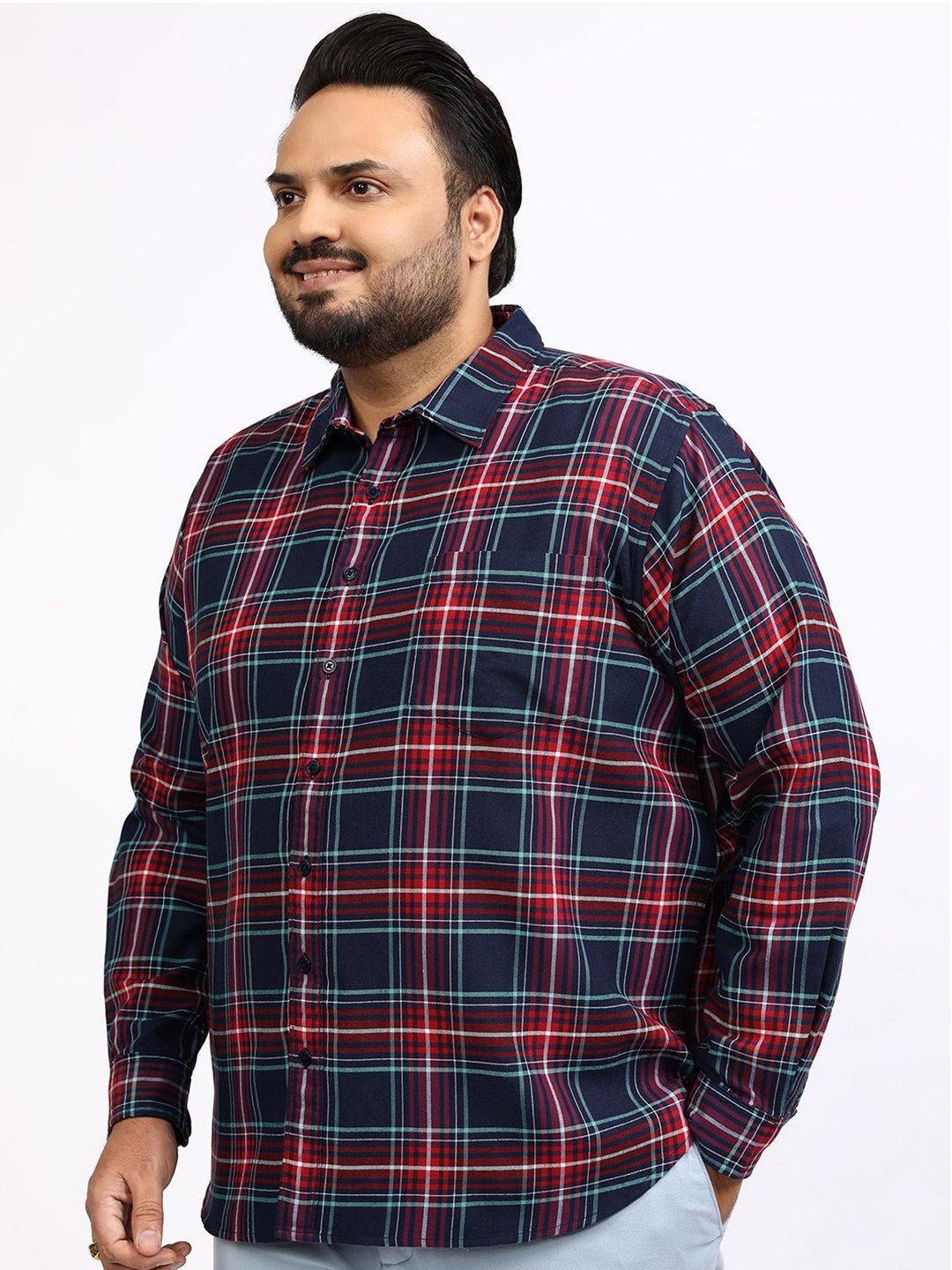 

Highlander Men Checks Plus Size Relaxed Fit Shirt, Navy blue