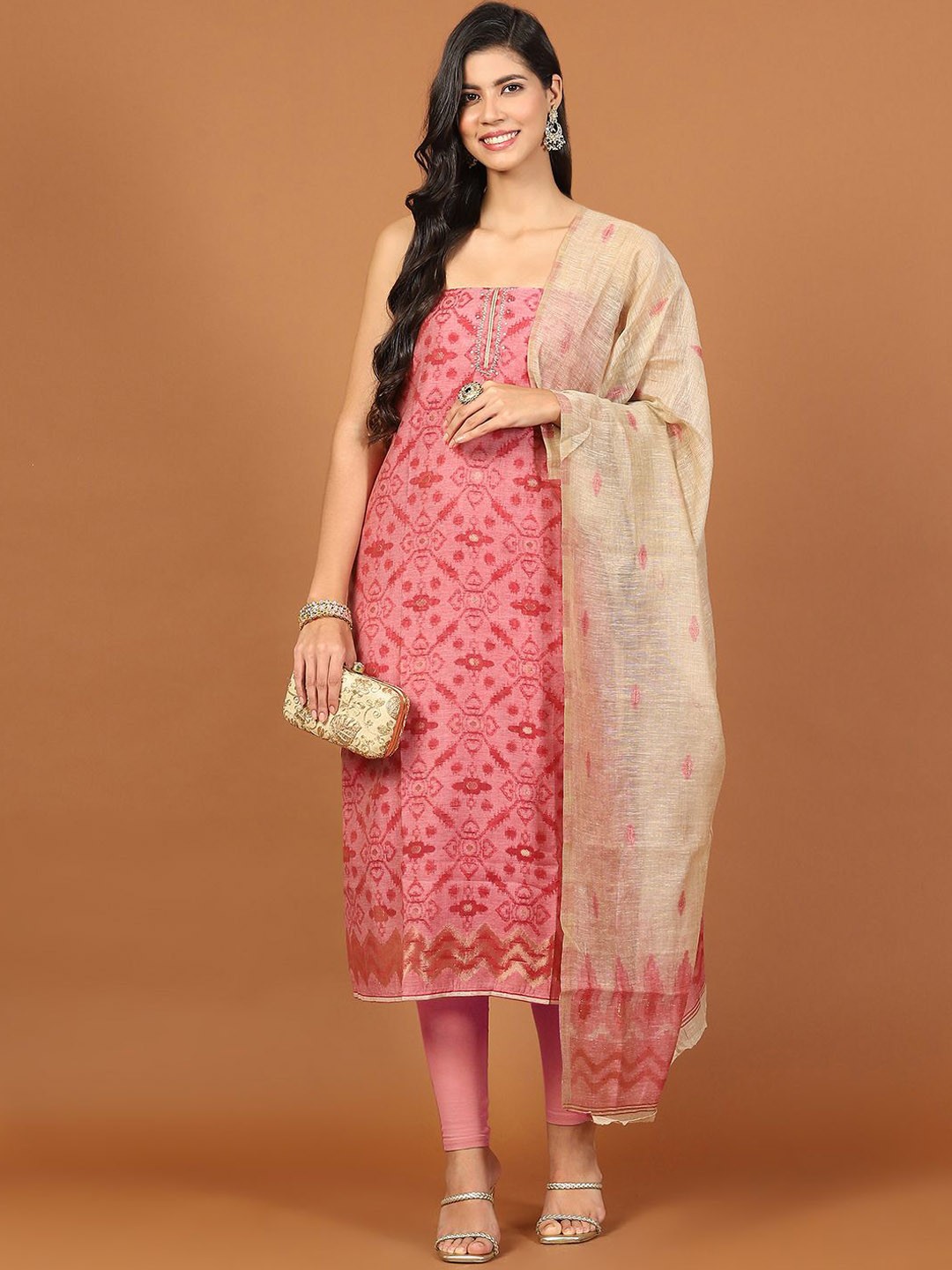 

Meena Bazaar Art Silk Unstitched Dress Material, Pink