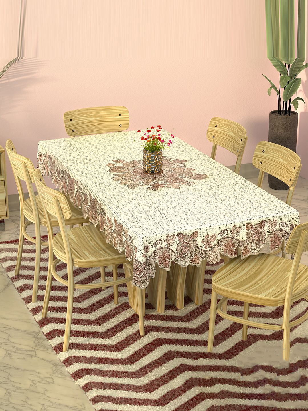 

Kuber Industries Cream-Coloured & Beige Floral Printed Cotton 6-Seater Table Cover