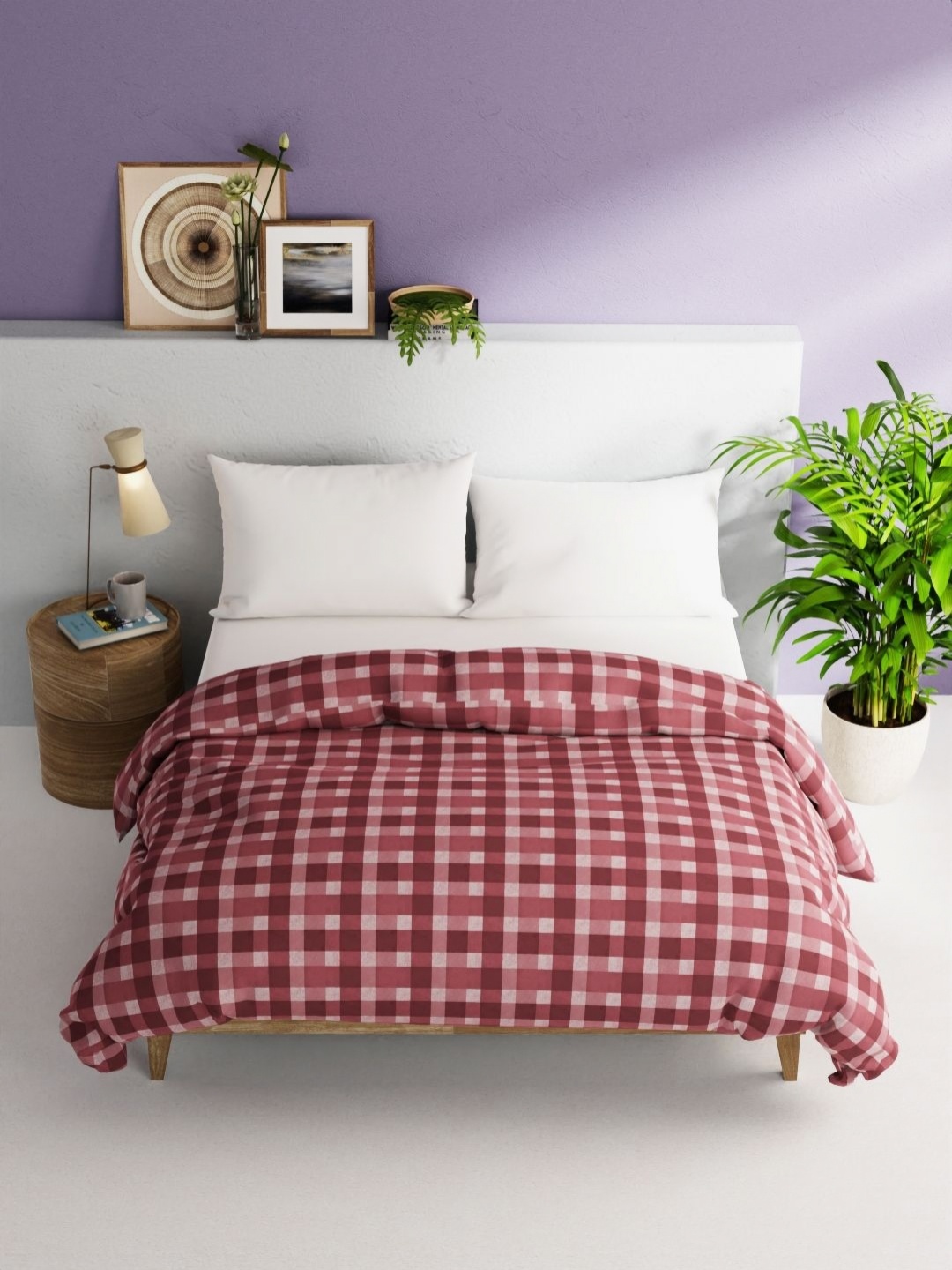 

BIANCA Maroon Checked AC Room 300 GSM Double Bed Comforter