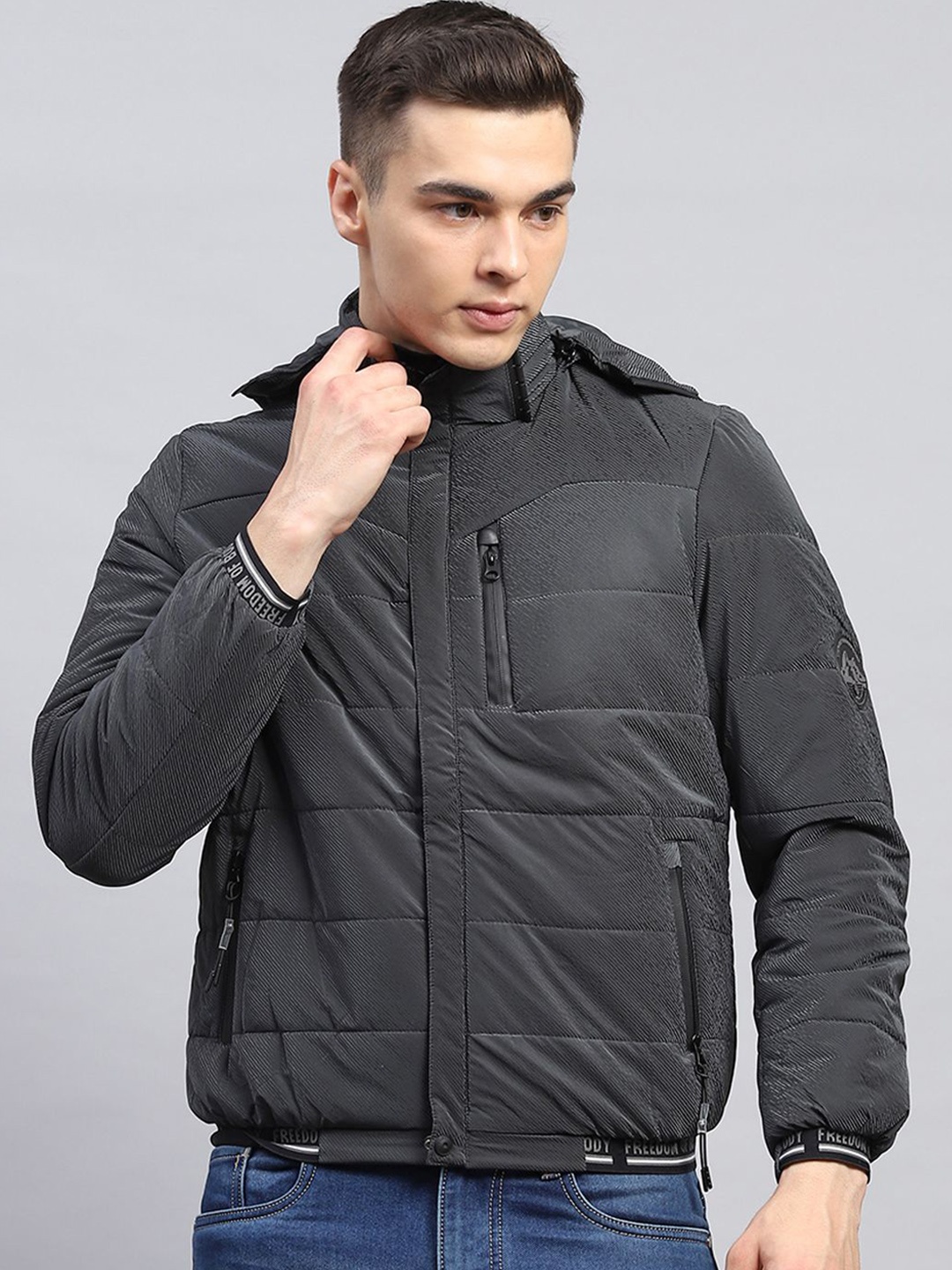 

Monte Carlo Men Hooded Solid Casual Padded Jacket, Grey