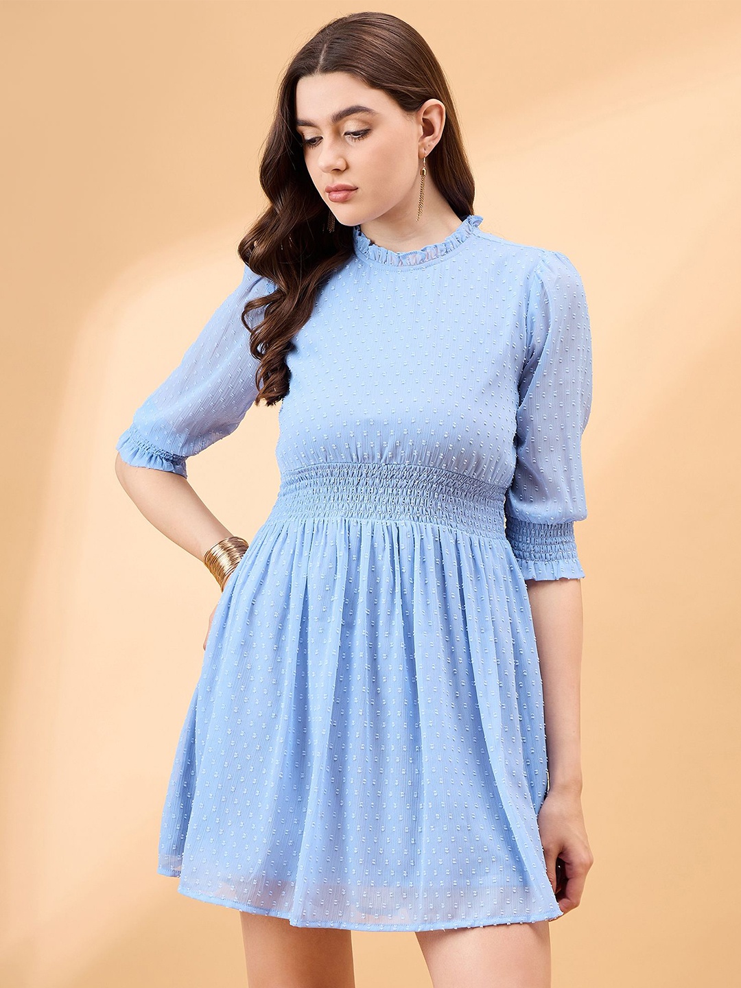 

all about you Puff Sleeve Chiffon Fit & Flare Dress, Blue