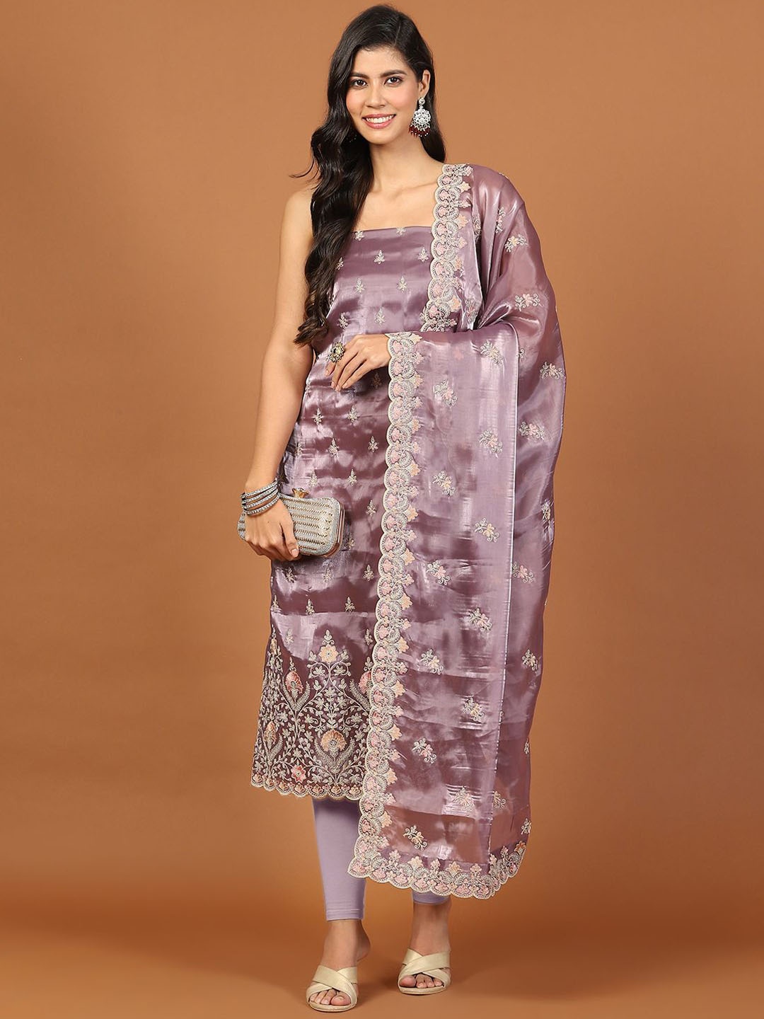 

Meena Bazaar Embroidered Organza Unstitched Dress Material, Purple